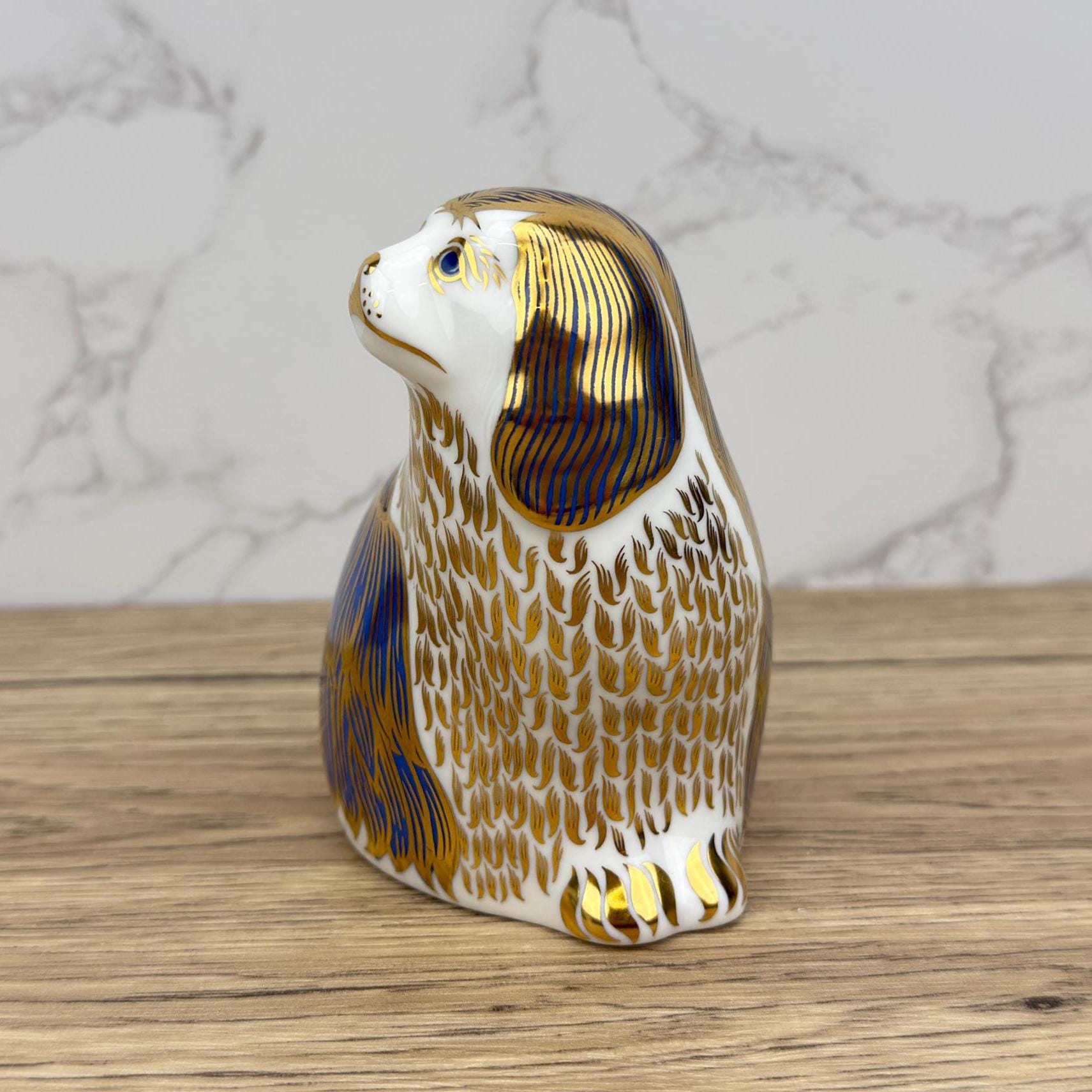 Royal Crown Derby Cavalier King Charles Spaniel Puppy, Hand-Decorated Porcelain Figurine