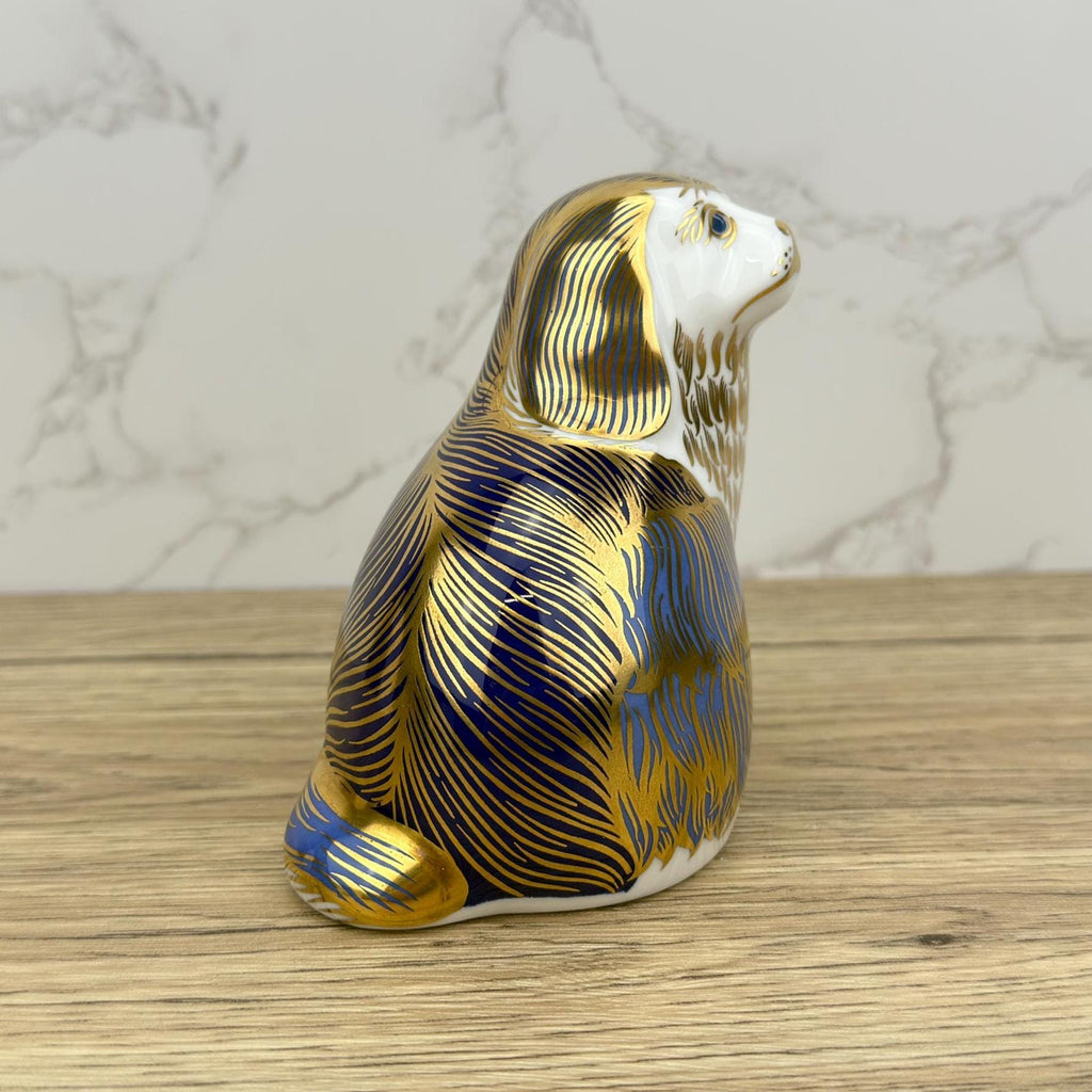 Royal Crown Derby Cavalier King Charles Spaniel Puppy, Hand-Decorated Porcelain Figurine