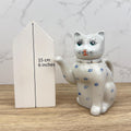 Vintage Cat Teapot, Collectible White Floral Tea Pot, Retro Kitchen Decor