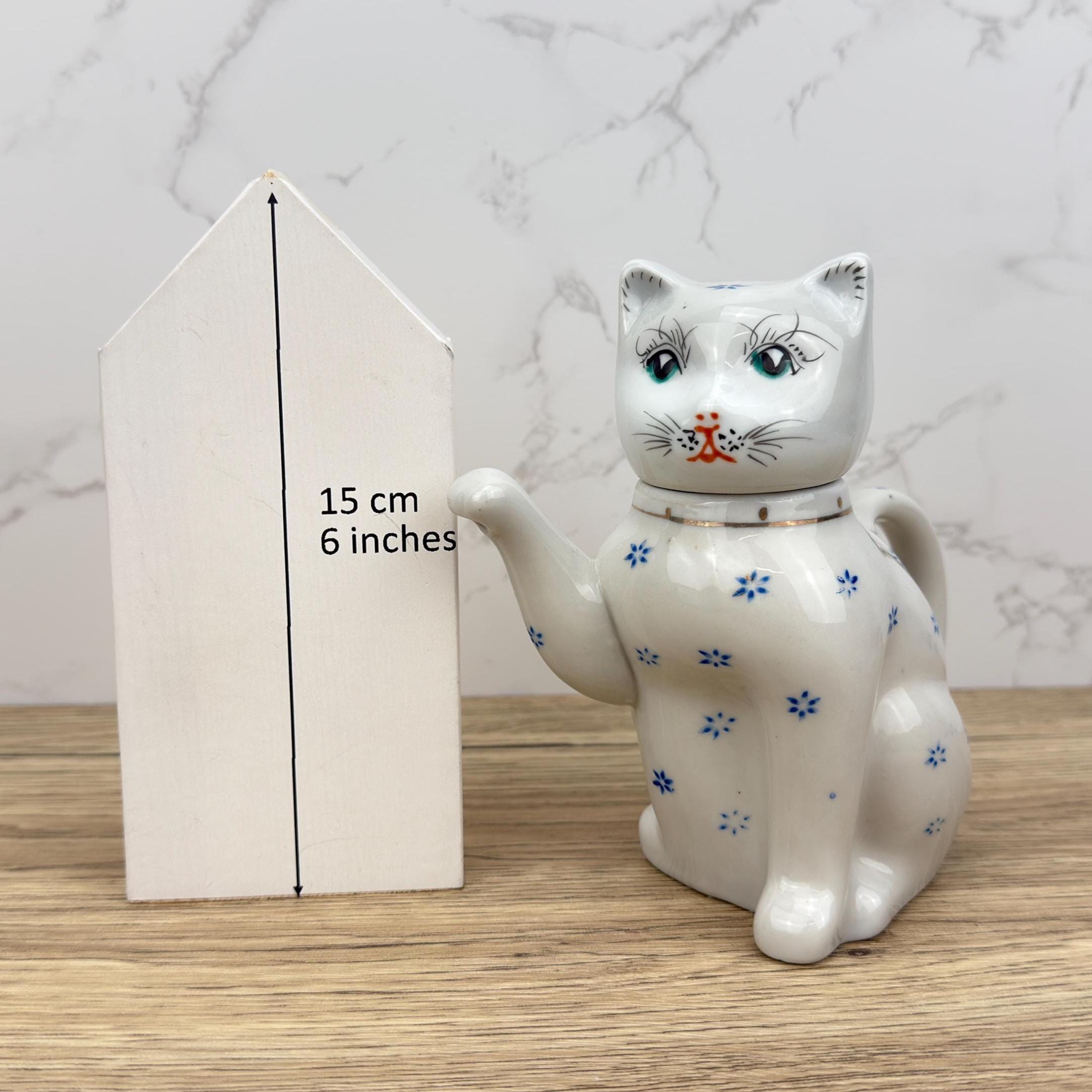 Vintage Cat Teapot, Collectible White Floral Tea Pot, Retro Kitchen Decor