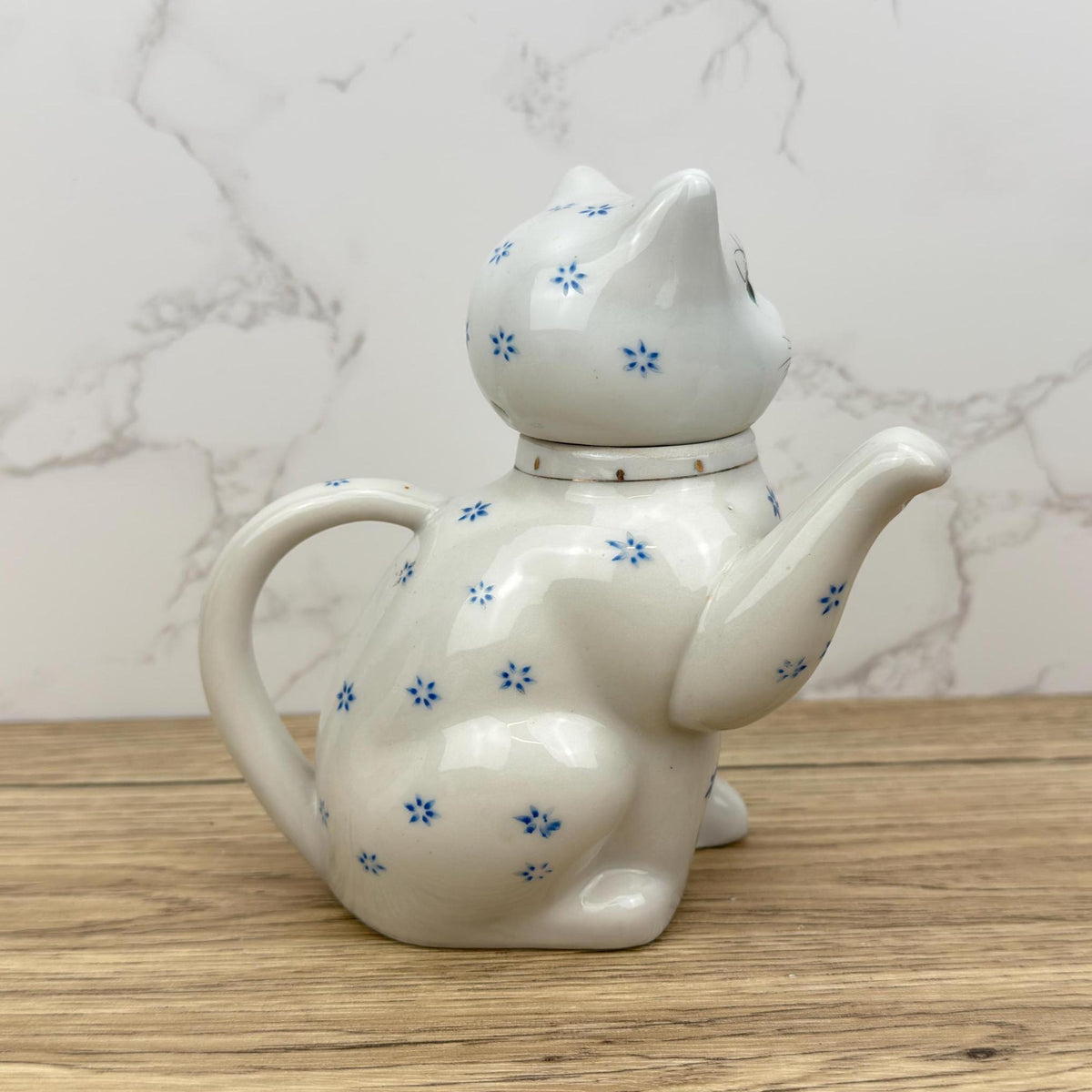 Vintage Cat Teapot, Collectible White Floral Tea Pot, Retro Kitchen Decor