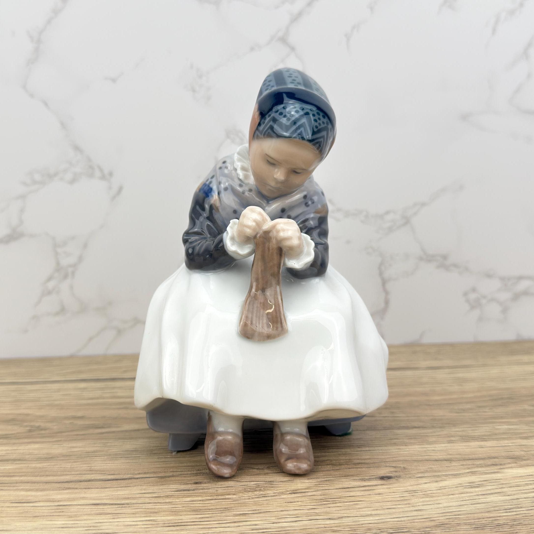 Royal Copenhagen Figurine – Danish Porcelain Woman Knitting, Nordic Decor