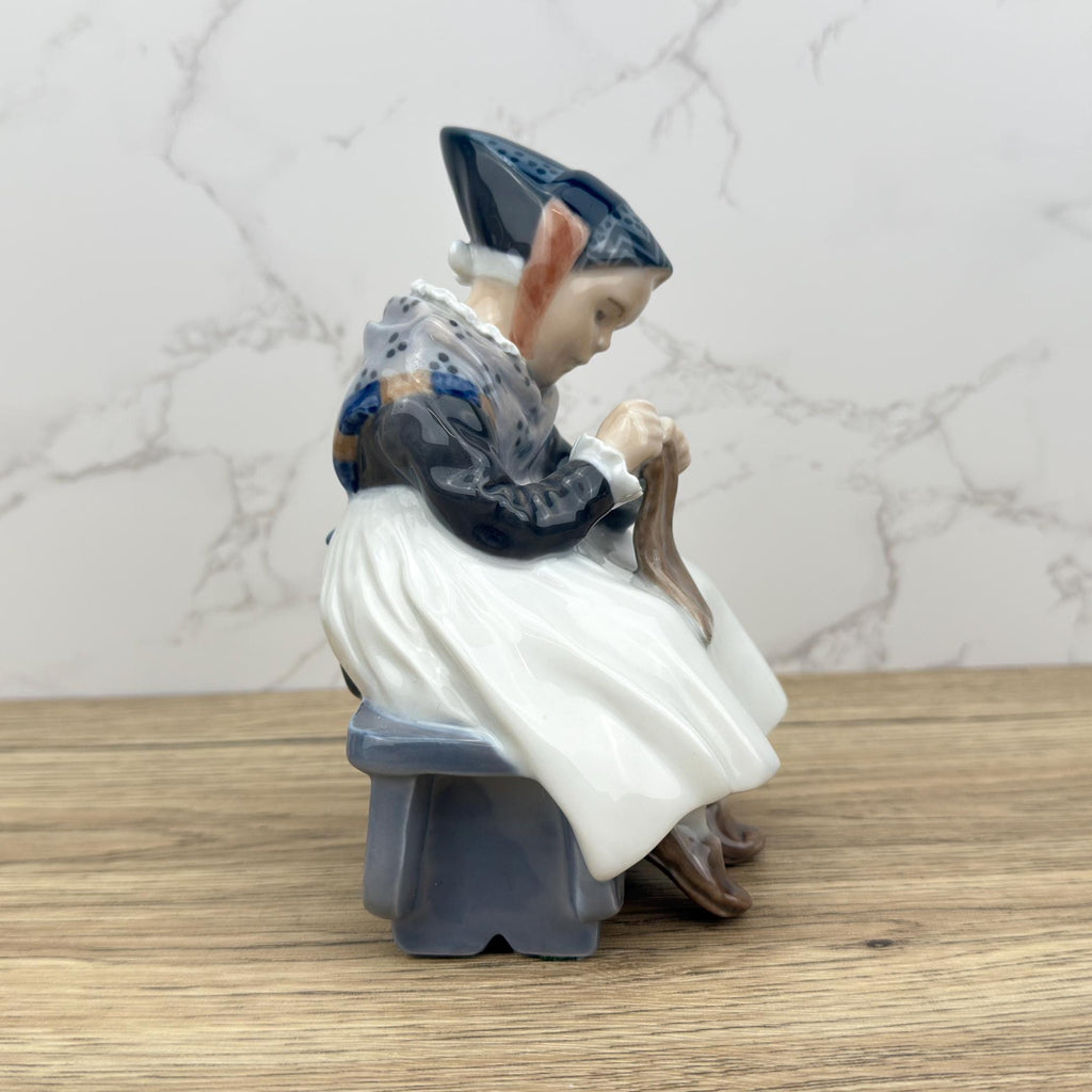 Royal Copenhagen Figurine – Danish Porcelain Woman Knitting, Nordic Decor