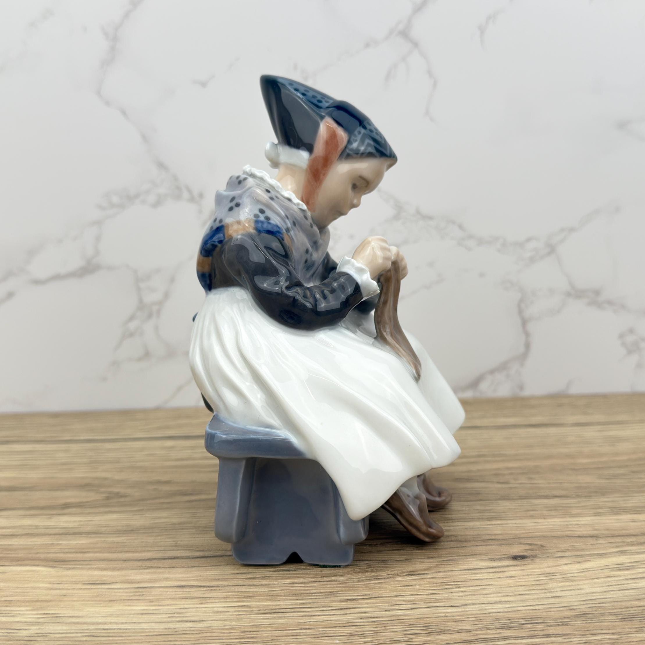 Royal Copenhagen Figurine – Danish Porcelain Woman Knitting, Nordic Decor
