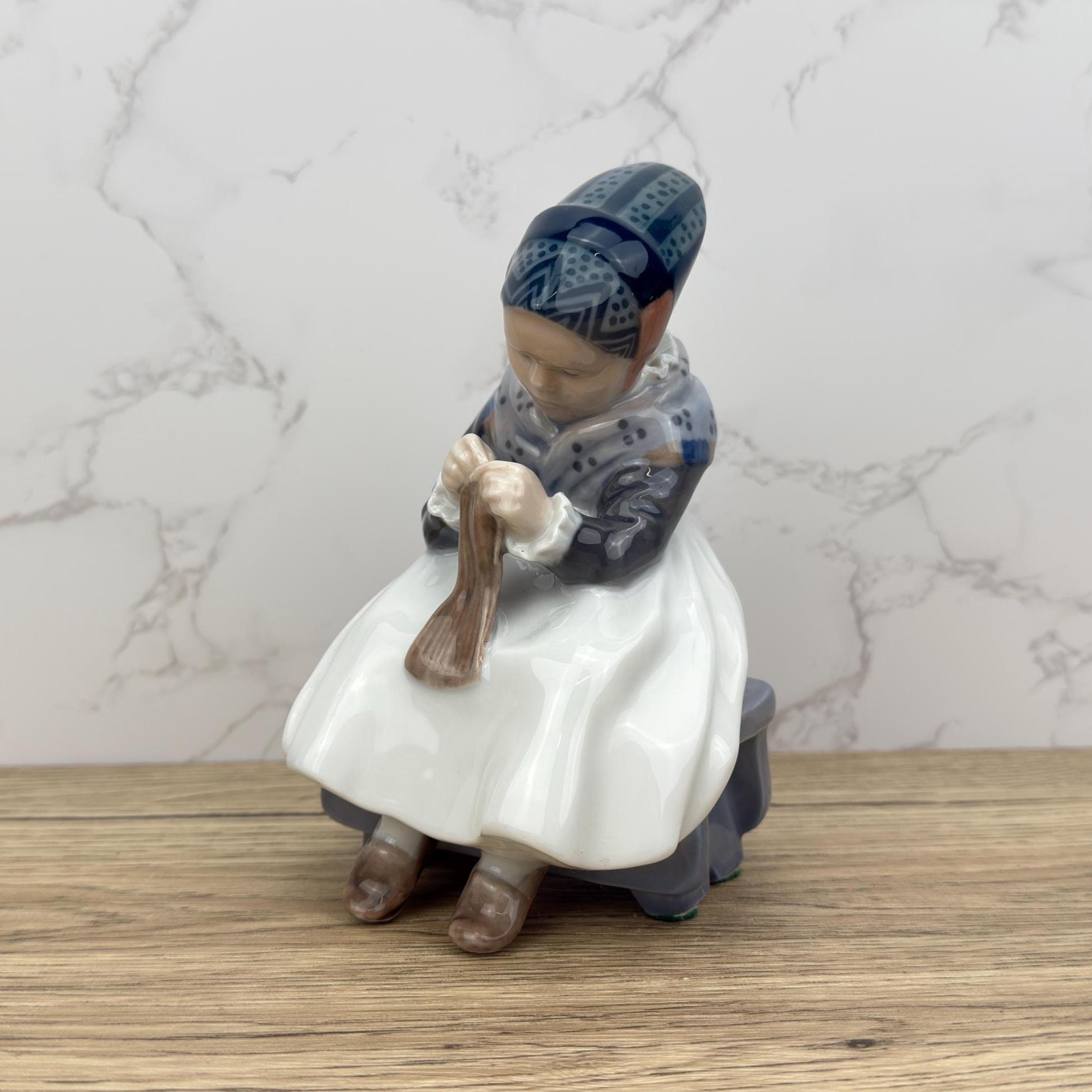 Royal Copenhagen Figurine – Danish Porcelain Woman Knitting, Nordic Decor