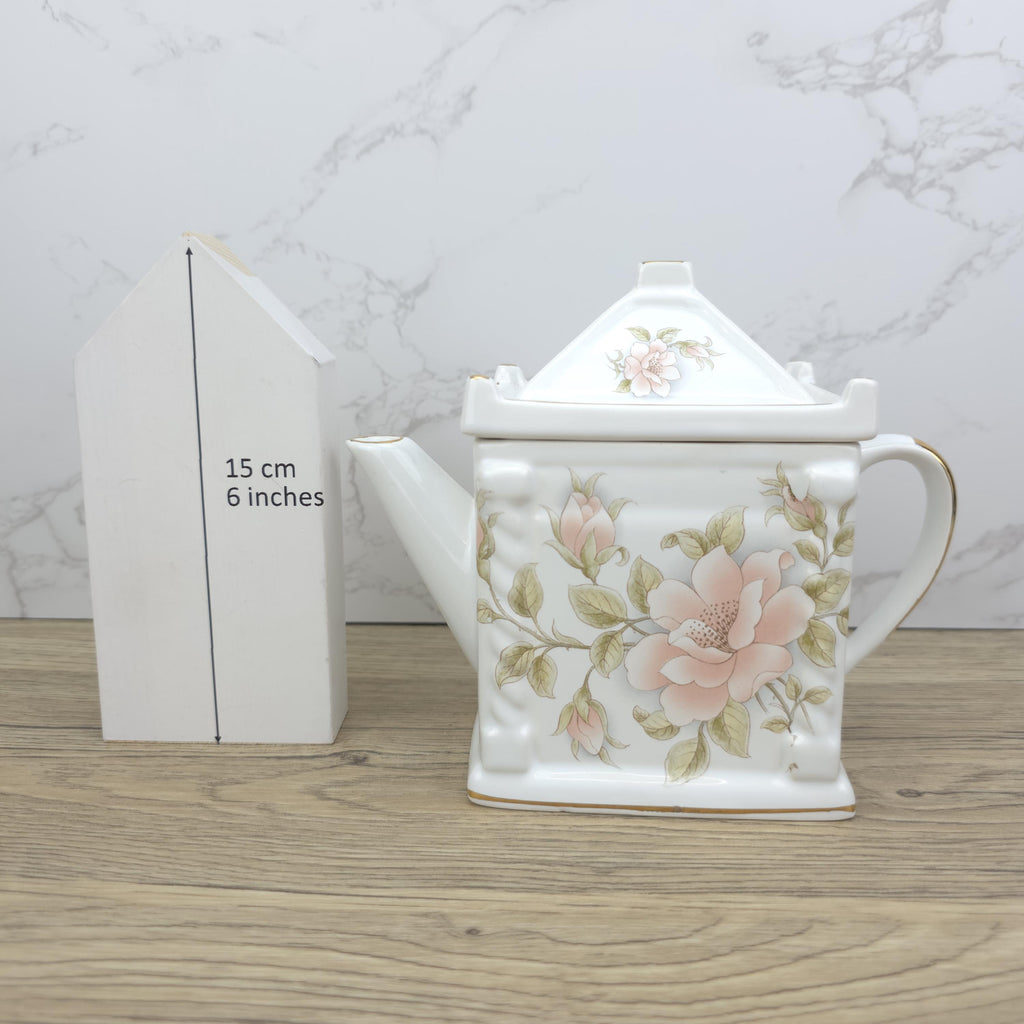 Vintage Pagoda Lid Teapot, Japanese Porcelain Pink Floral Decor