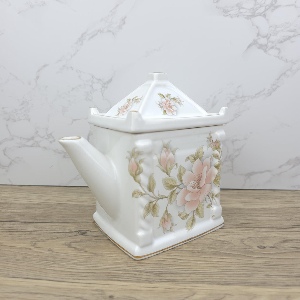 Vintage Pagoda Lid Teapot, Japanese Porcelain Pink Floral Decor