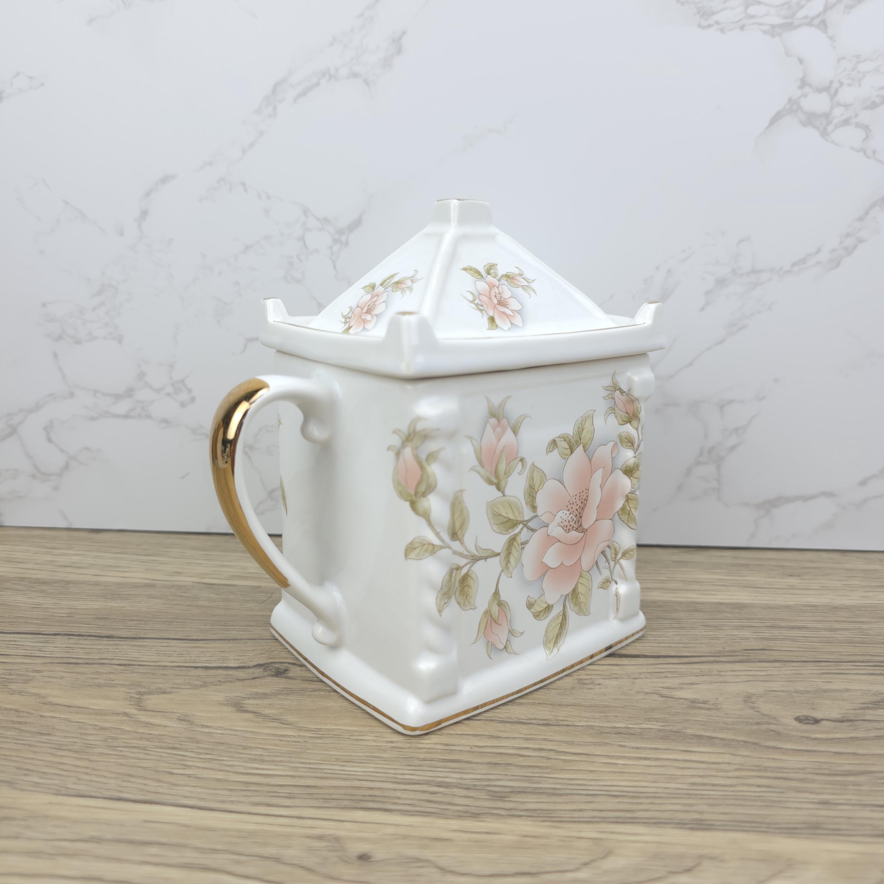 Vintage Pagoda Lid Teapot, Japanese Porcelain Pink Floral Decor