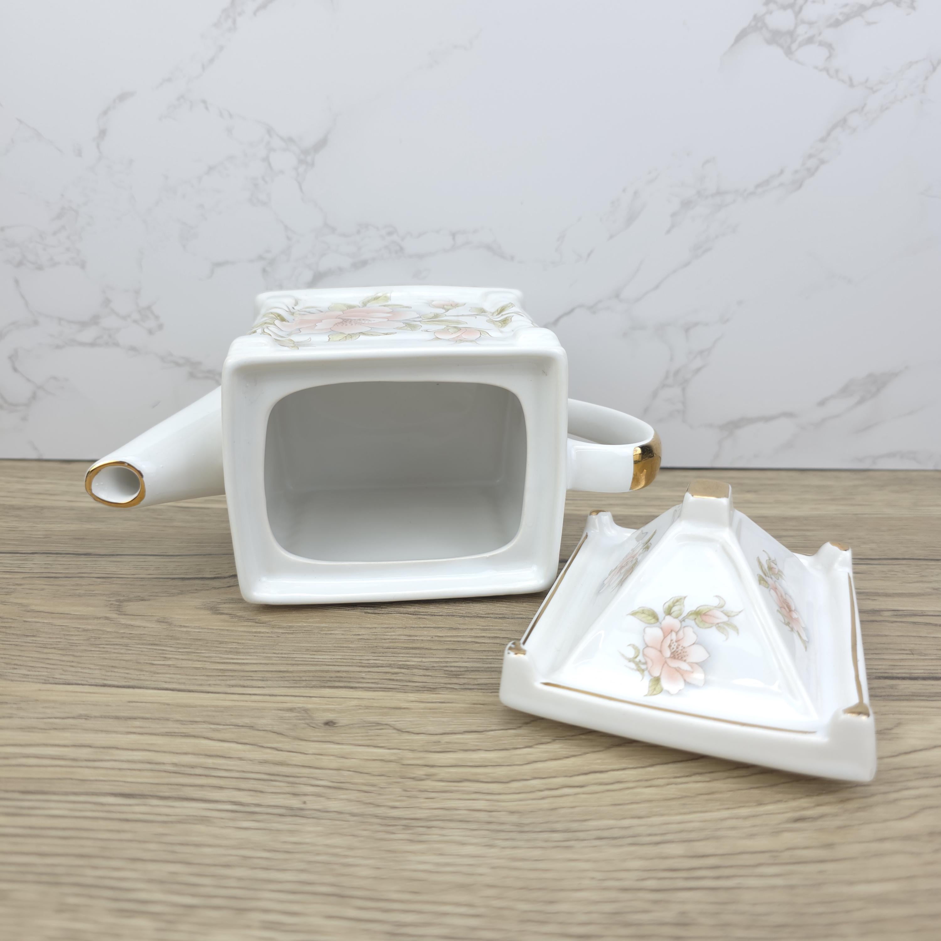 Vintage Pagoda Lid Teapot, Japanese Porcelain Pink Floral Decor