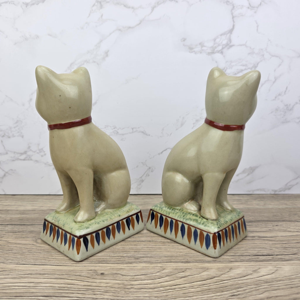 Rye Pottery Ceramic Cat Figurines, English Folk Art Style, Vintage Pair