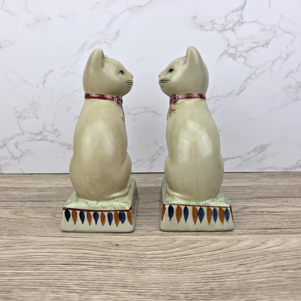 Rye Pottery Ceramic Cat Figurines, English Folk Art Style, Vintage Pair