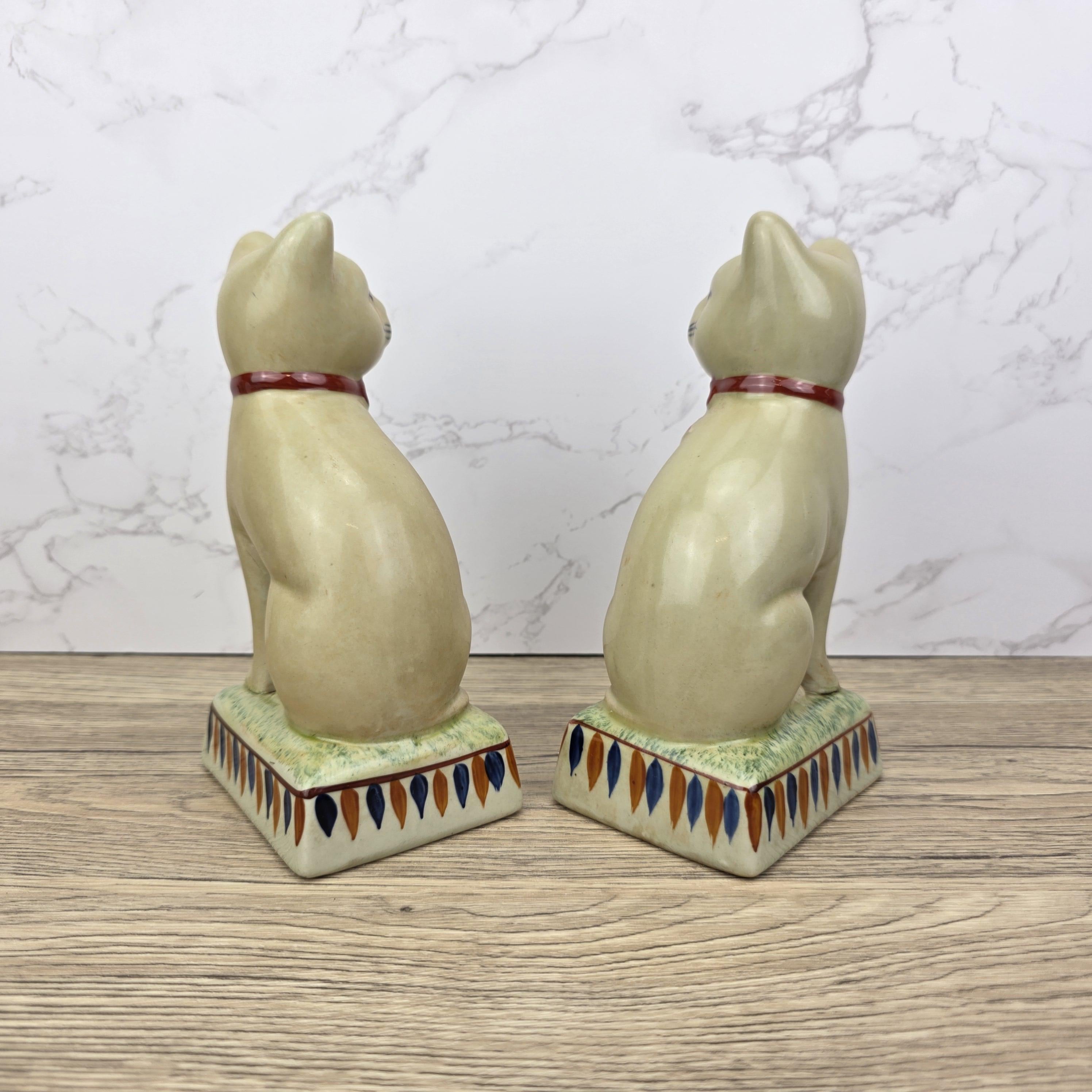Rye Pottery Ceramic Cat Figurines, English Folk Art Style, Vintage Pair