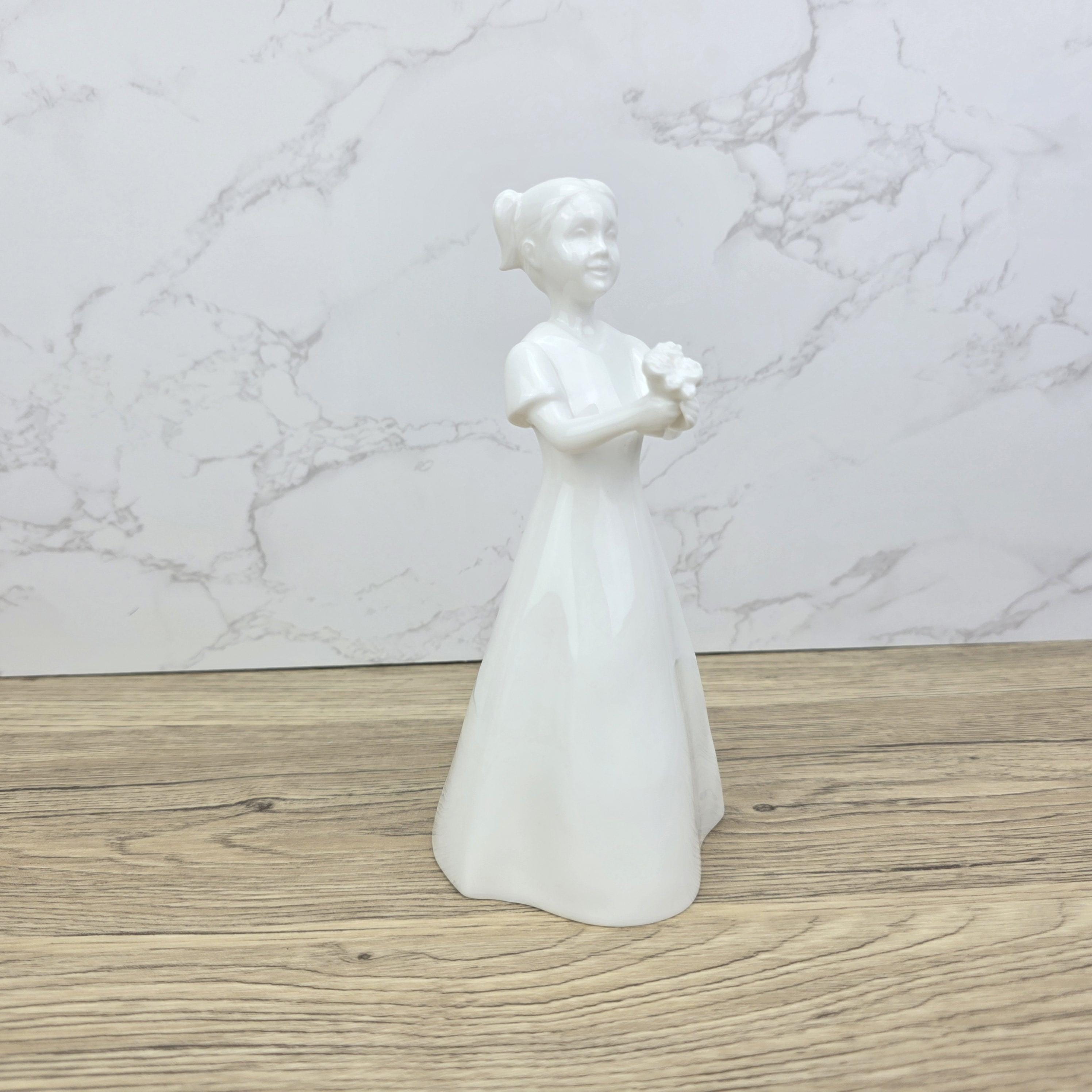 Vintage Coalport "Just For You" Figurine, White Bone China Girl with Flowers