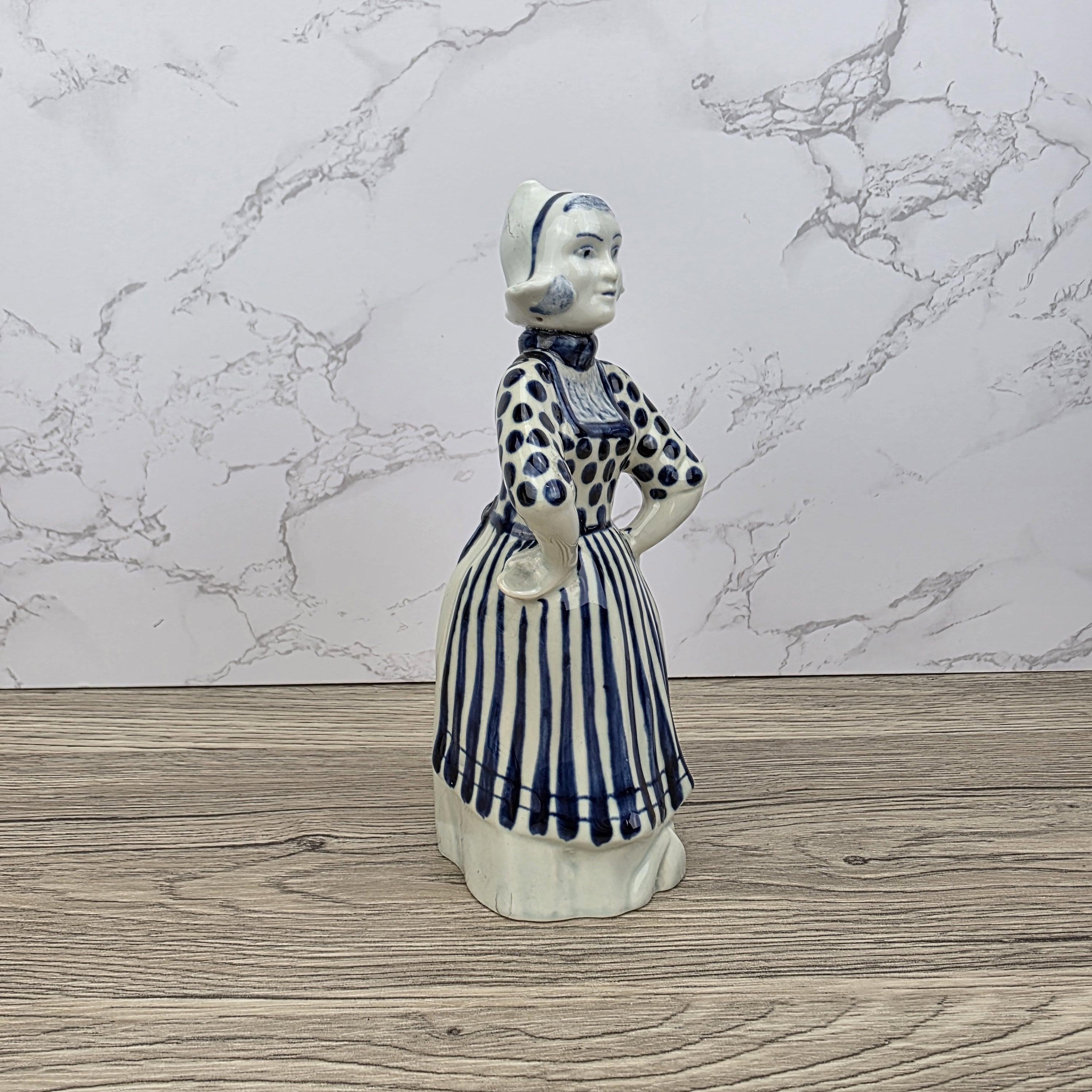 Vintage Delft Blue Dutch Girl Ceramic Figurine, Jul Waltk Holland