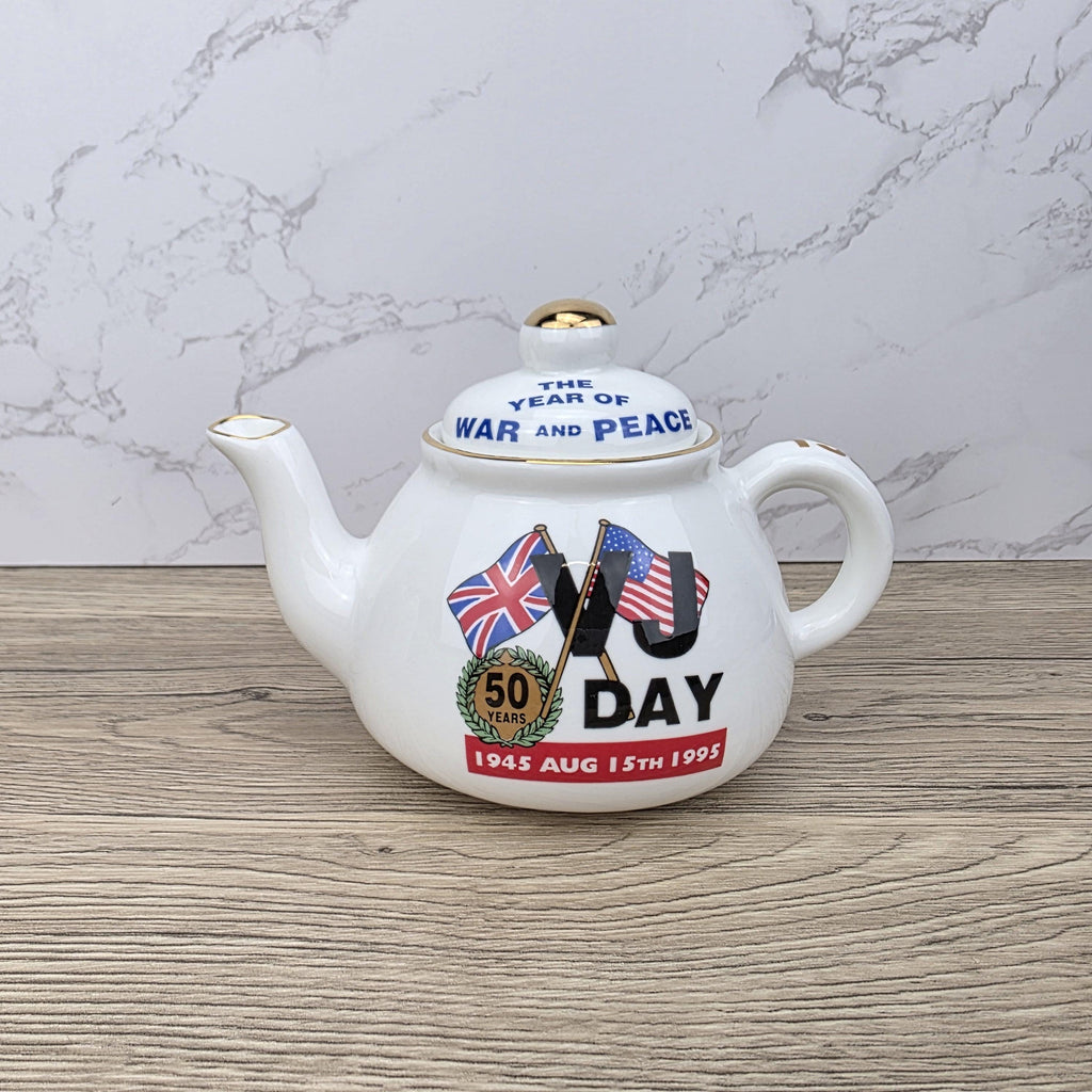 Vintage VJ Day Teapot: James Dean Pottery, WWII Collectible
