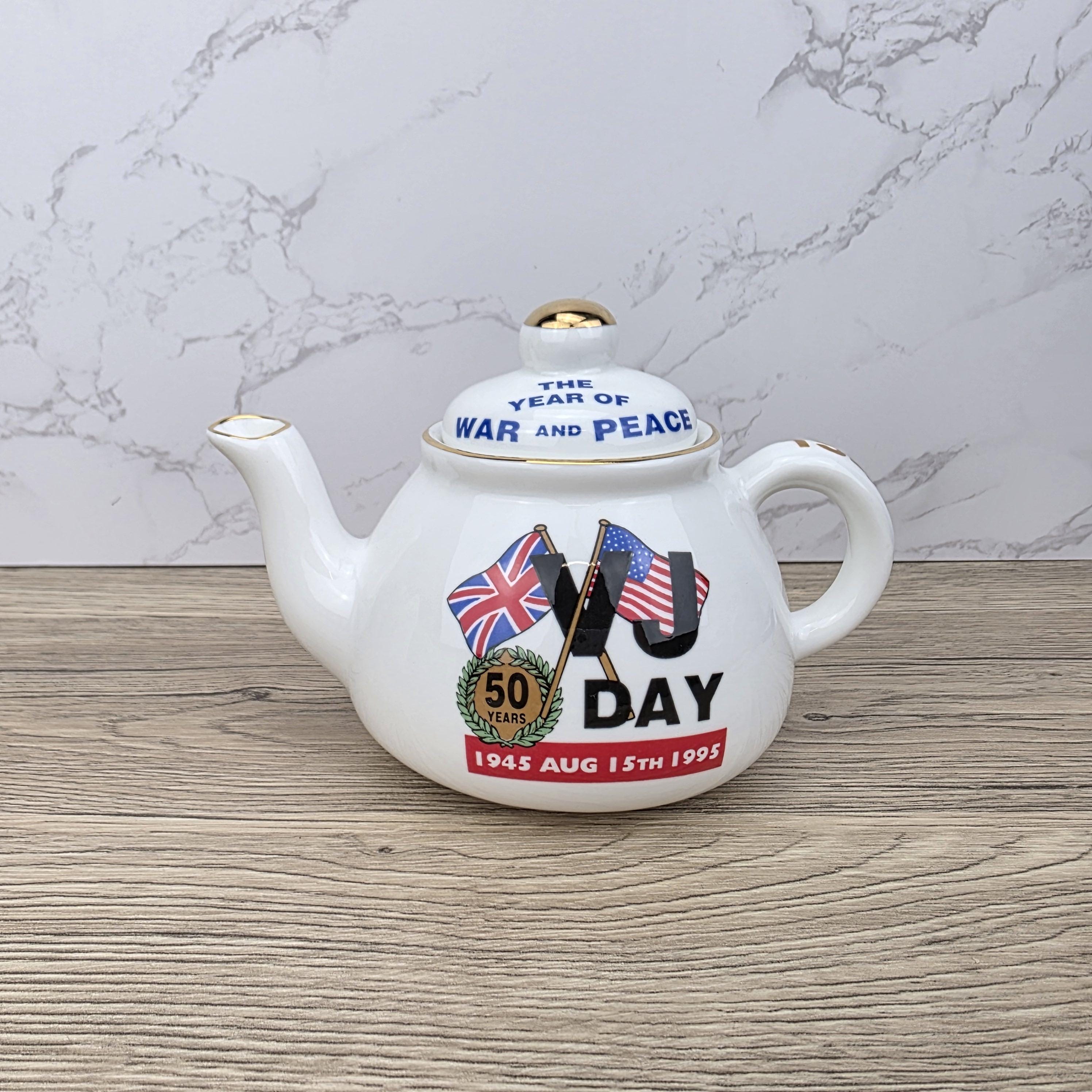 Vintage VJ Day Teapot: James Dean Pottery, WWII Collectible