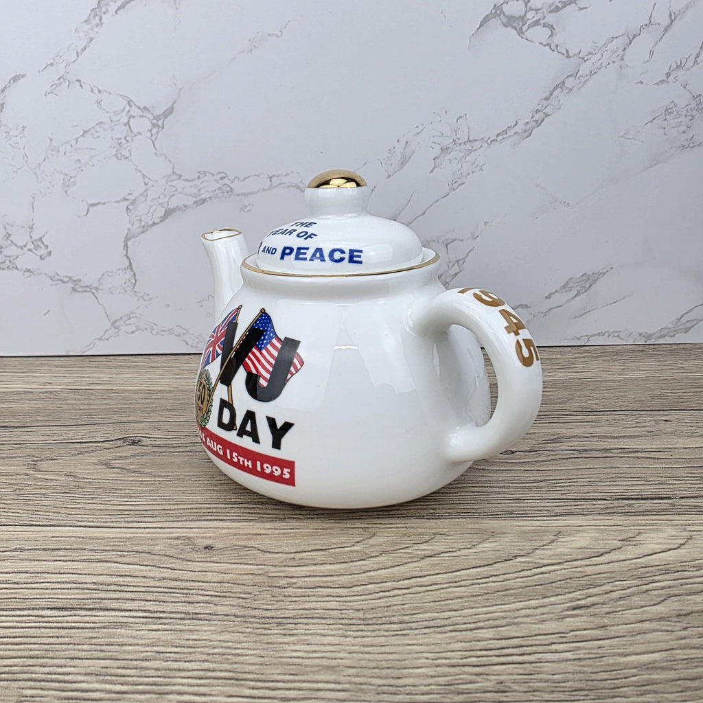 Vintage VJ Day Teapot: James Dean Pottery, WWII Collectible