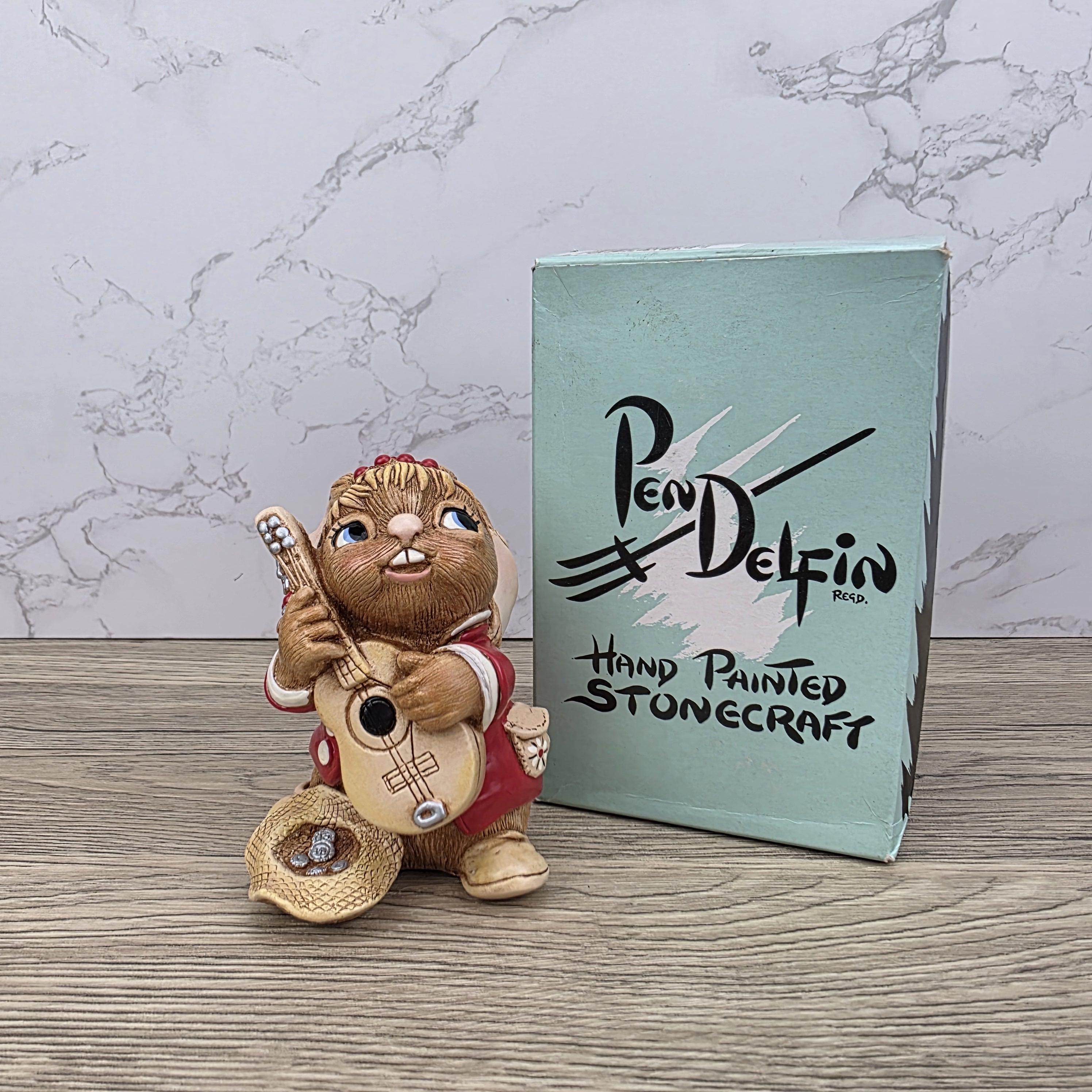 Vintage Pendelfin Rabbit "Busker" Figurine, Hand Painted Stonecraft