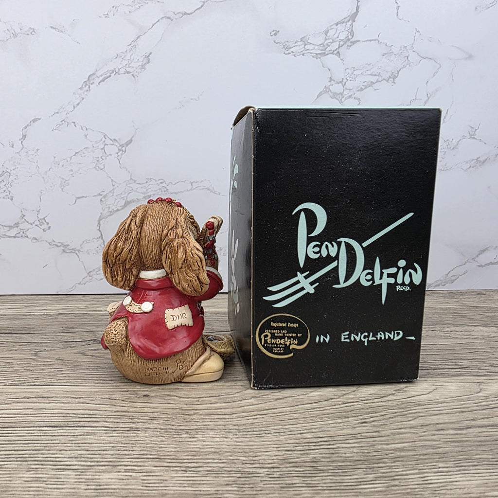 Vintage Pendelfin Rabbit "Busker" Figurine, Hand Painted Stonecraft