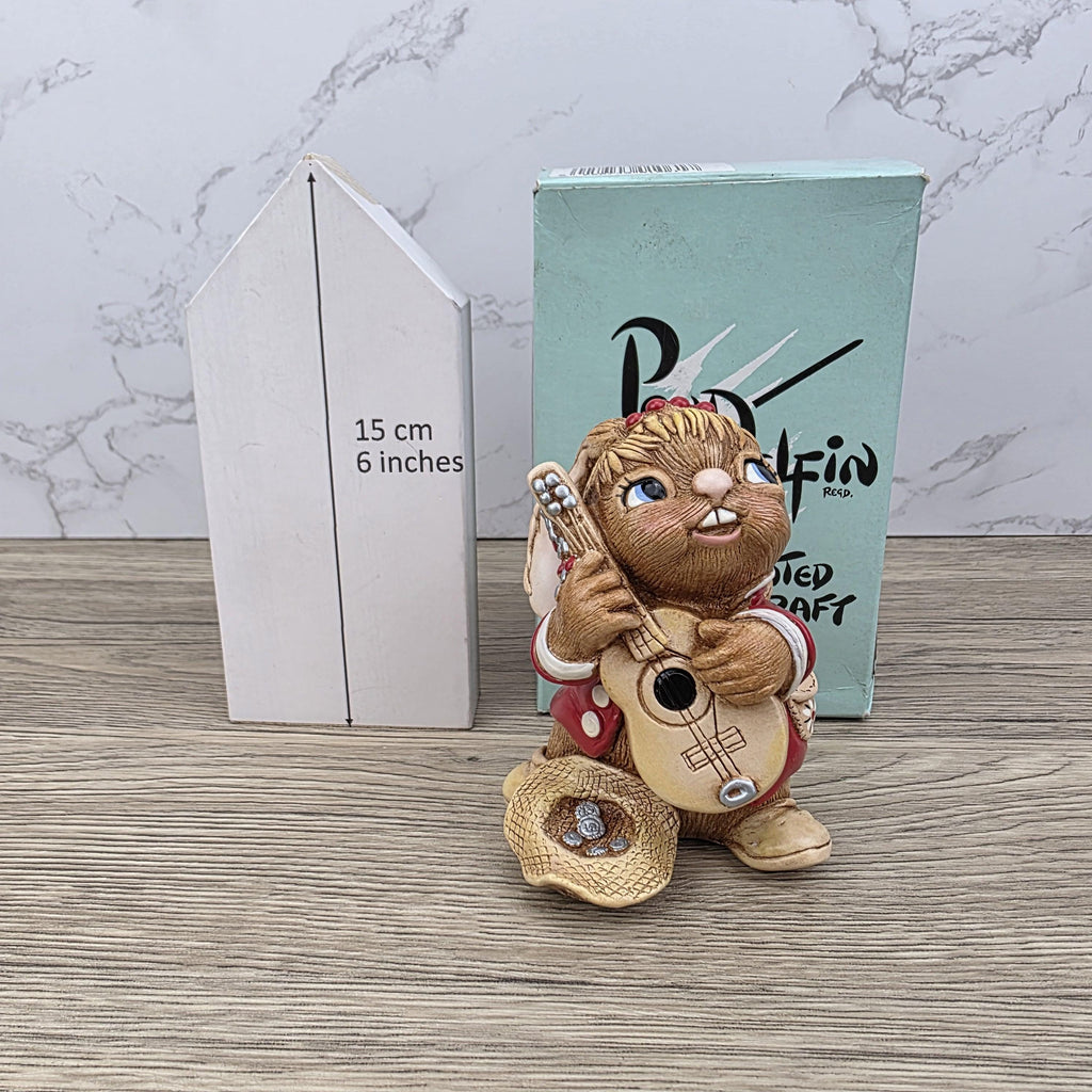 Vintage Pendelfin Rabbit "Busker" Figurine, Hand Painted Stonecraft