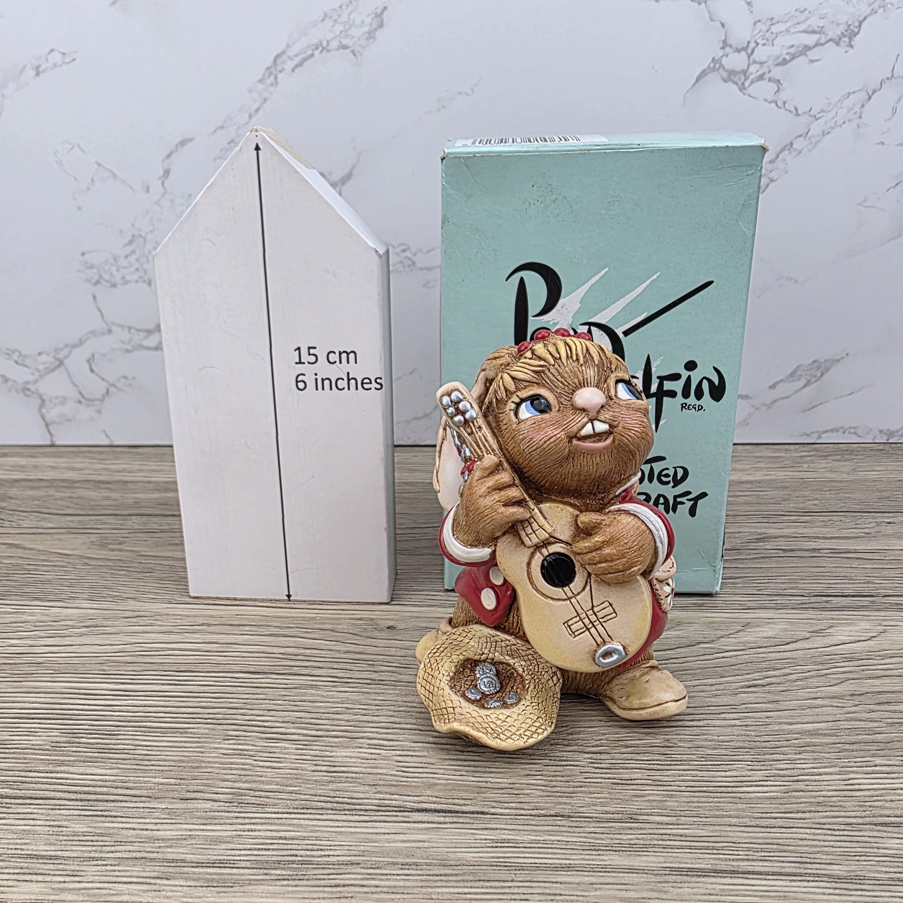 Vintage Pendelfin Rabbit "Busker" Figurine, Hand Painted Stonecraft