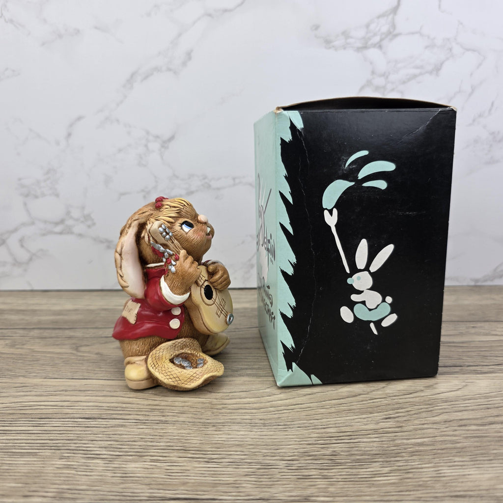 Vintage Pendelfin Rabbit "Busker" Figurine, Hand Painted Stonecraft