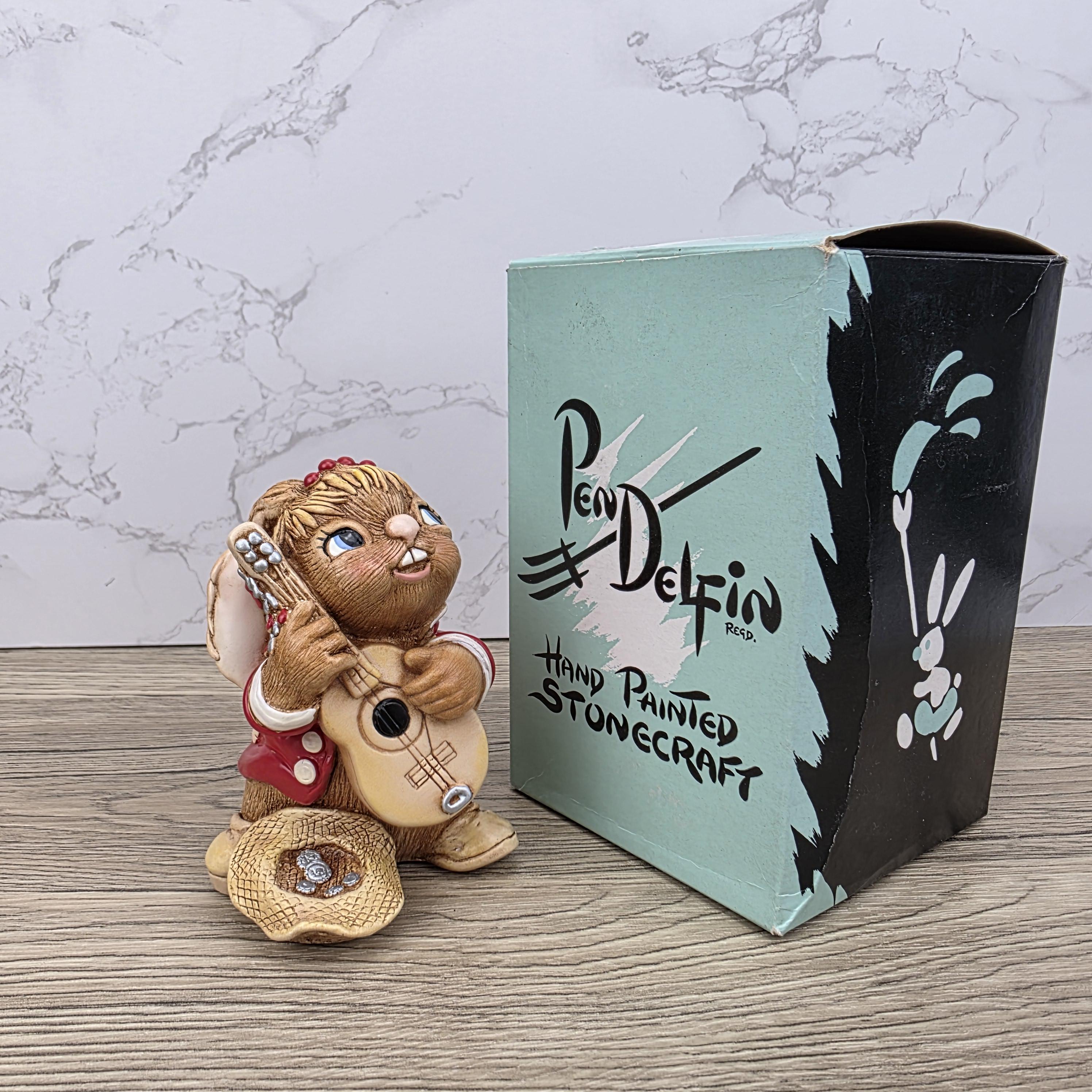 Vintage Pendelfin Rabbit "Busker" Figurine, Hand Painted Stonecraft