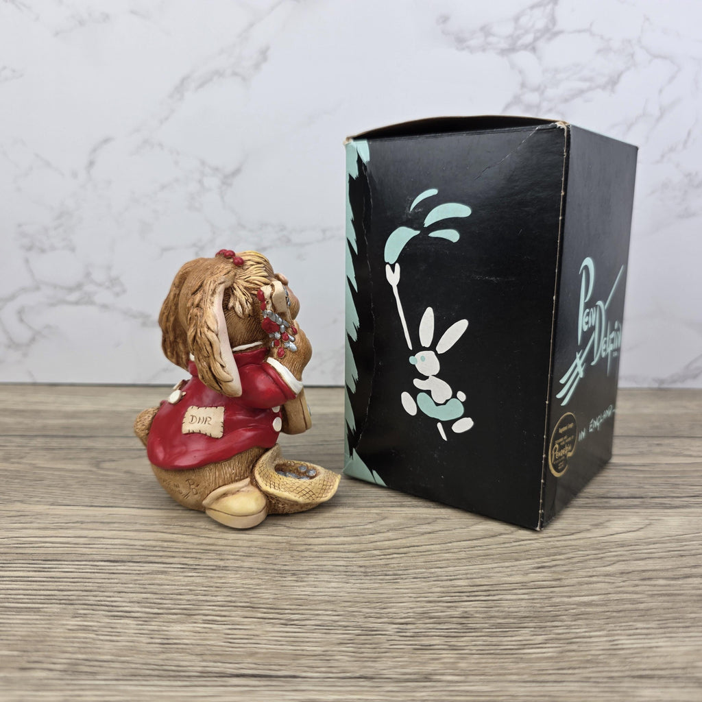 Vintage Pendelfin Rabbit "Busker" Figurine, Hand Painted Stonecraft