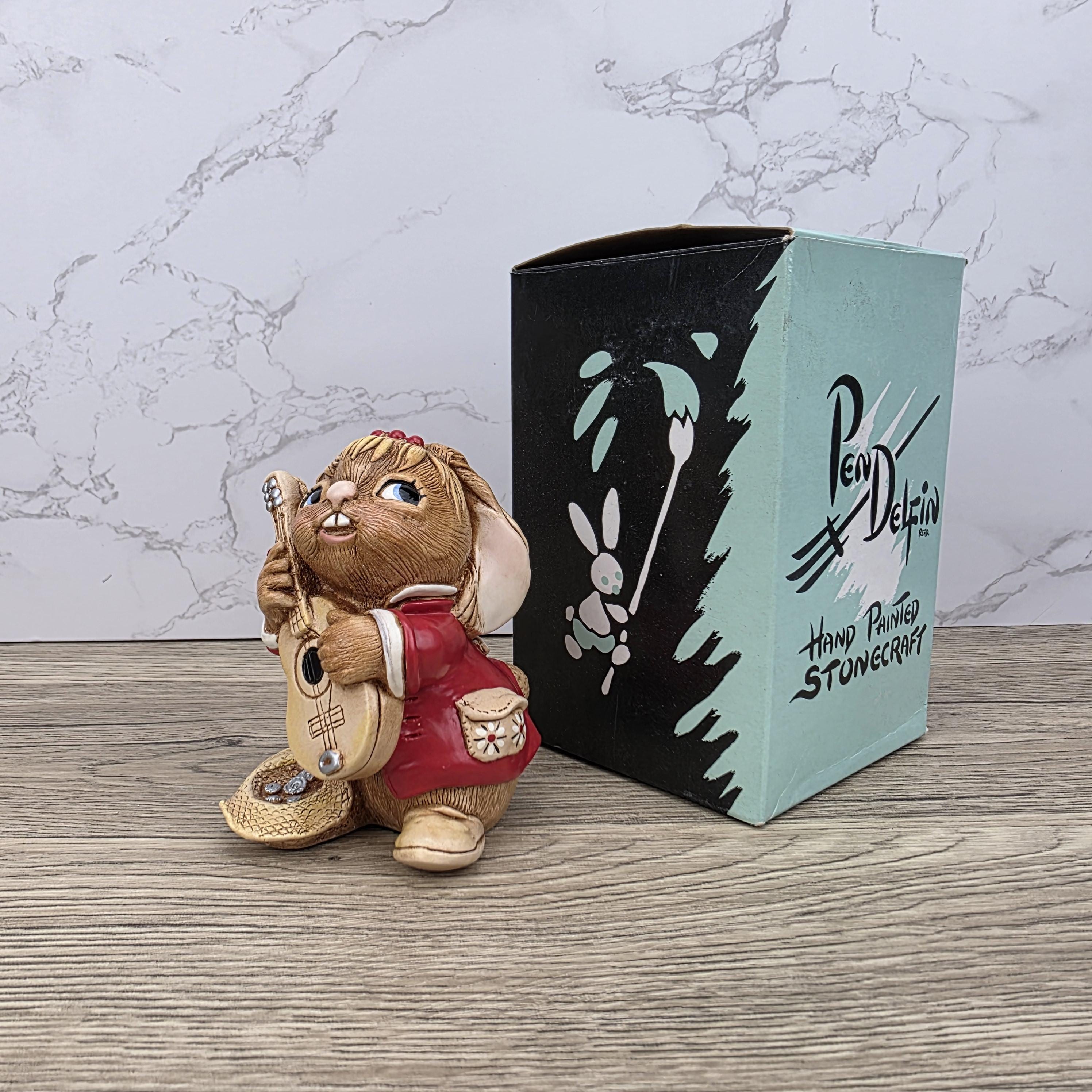 Vintage Pendelfin Rabbit "Busker" Figurine, Hand Painted Stonecraft