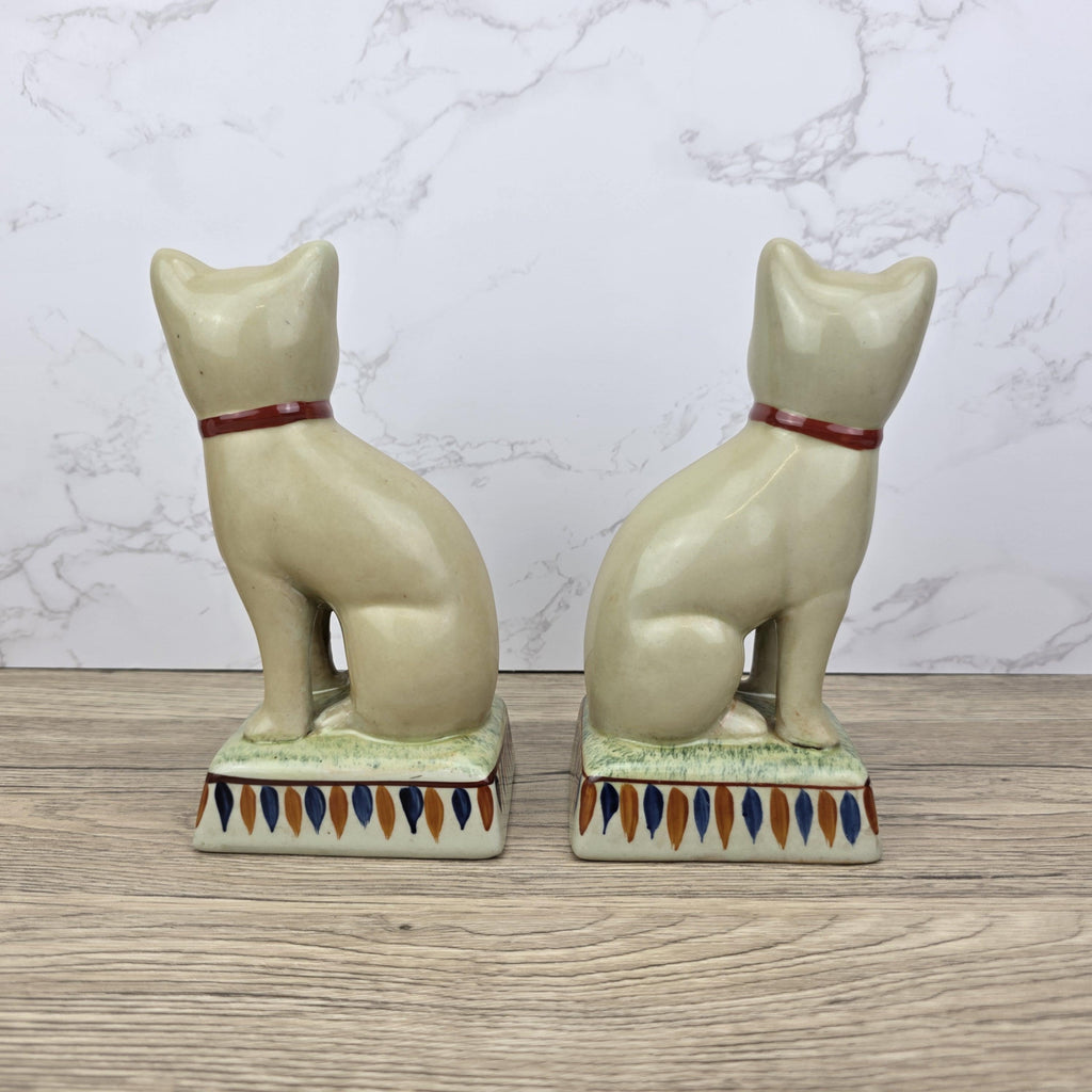 Rye Pottery Ceramic Cat Figurines, English Folk Art Style, Vintage Pair