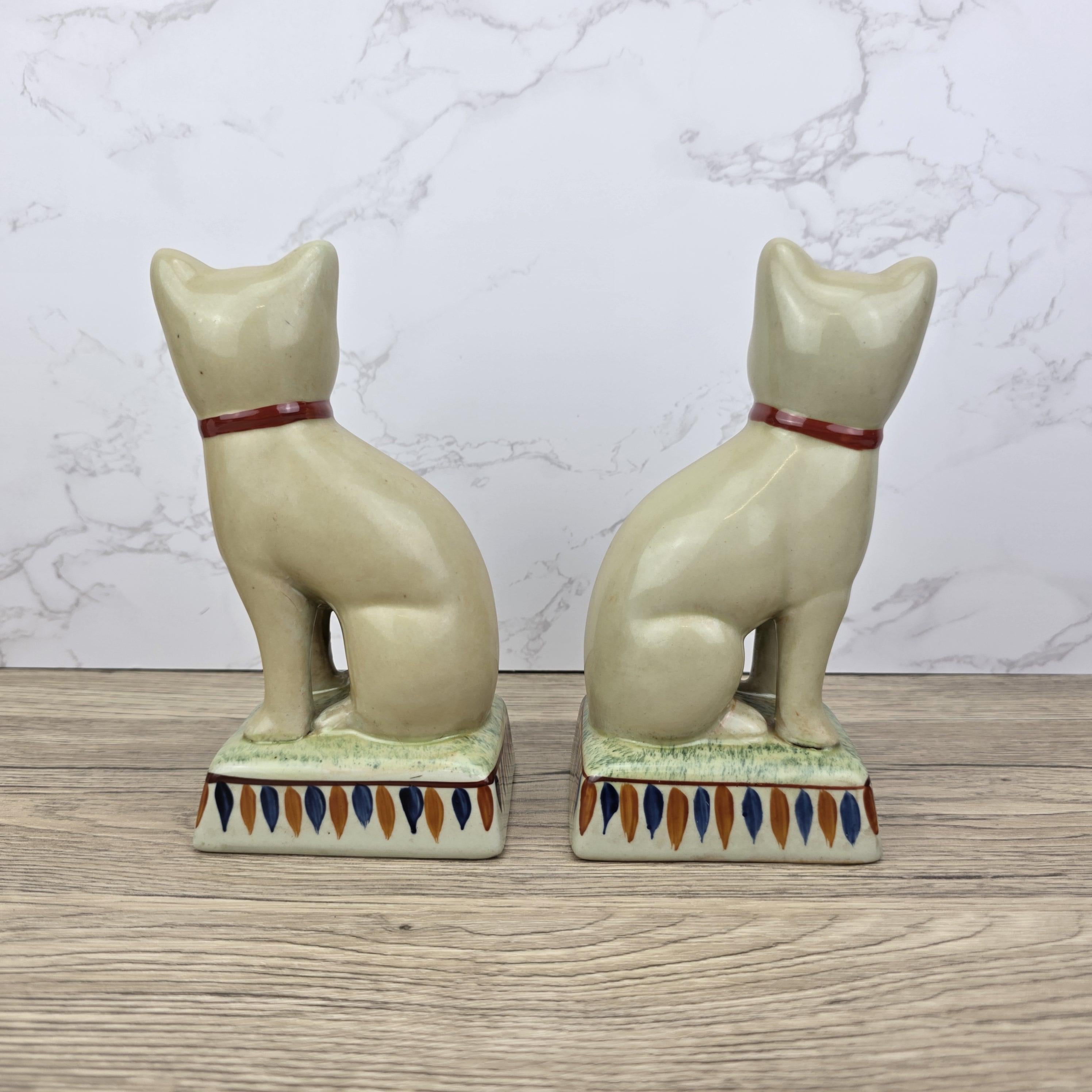 Rye Pottery Ceramic Cat Figurines, English Folk Art Style, Vintage Pair