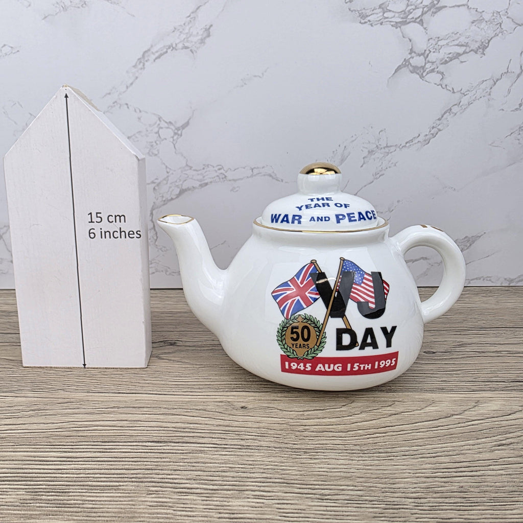 Vintage VJ Day Teapot: James Dean Pottery, WWII Collectible