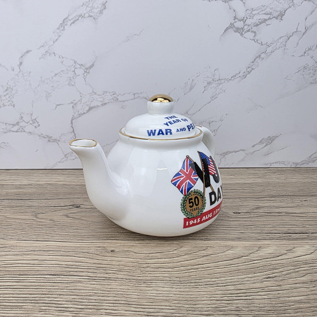 Vintage VJ Day Teapot: James Dean Pottery, WWII Collectible