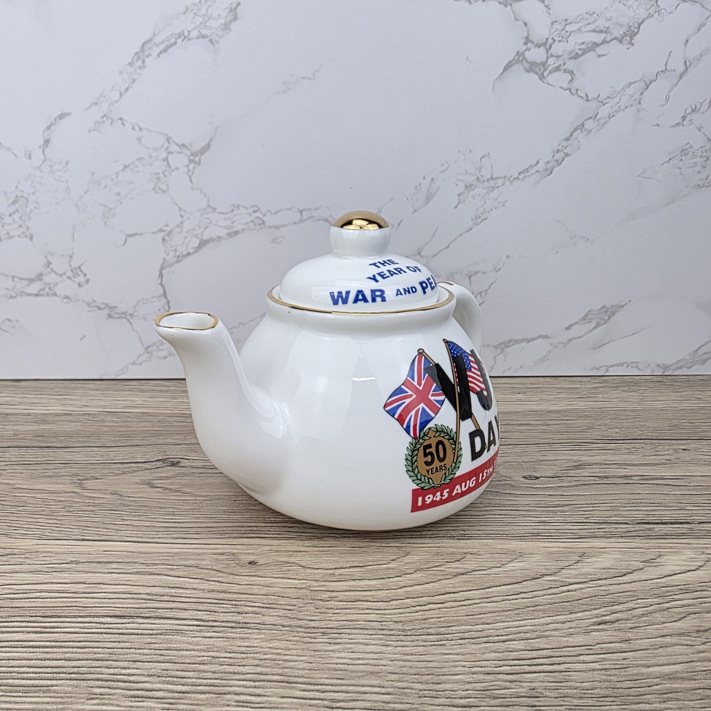 Vintage VJ Day Teapot: James Dean Pottery, WWII Collectible