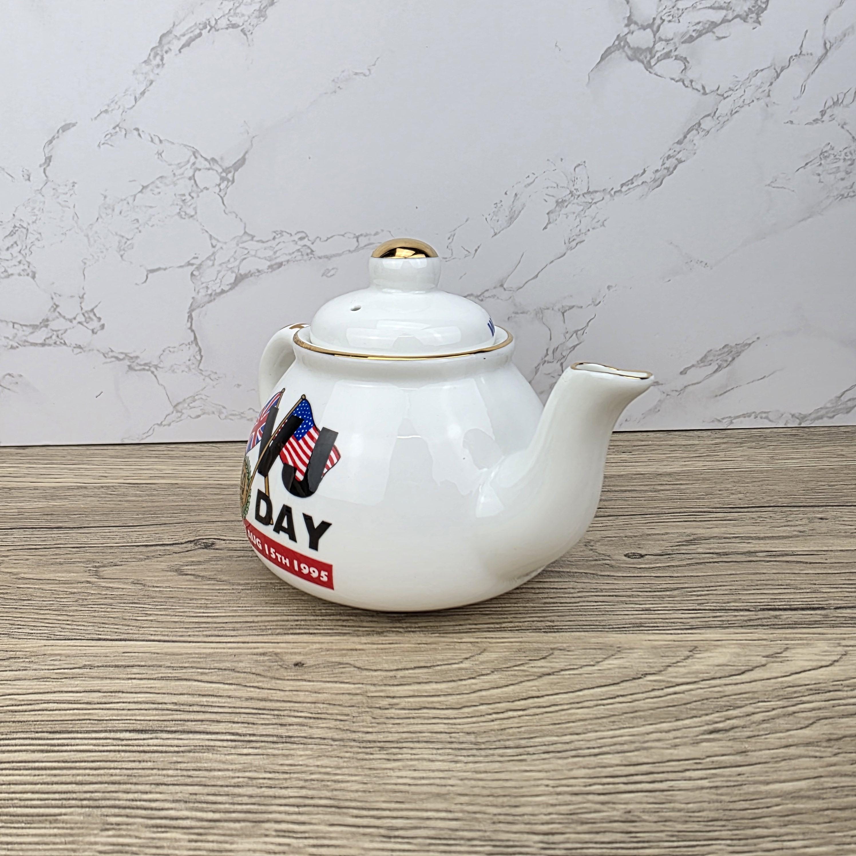 Vintage VJ Day Teapot: James Dean Pottery, WWII Collectible