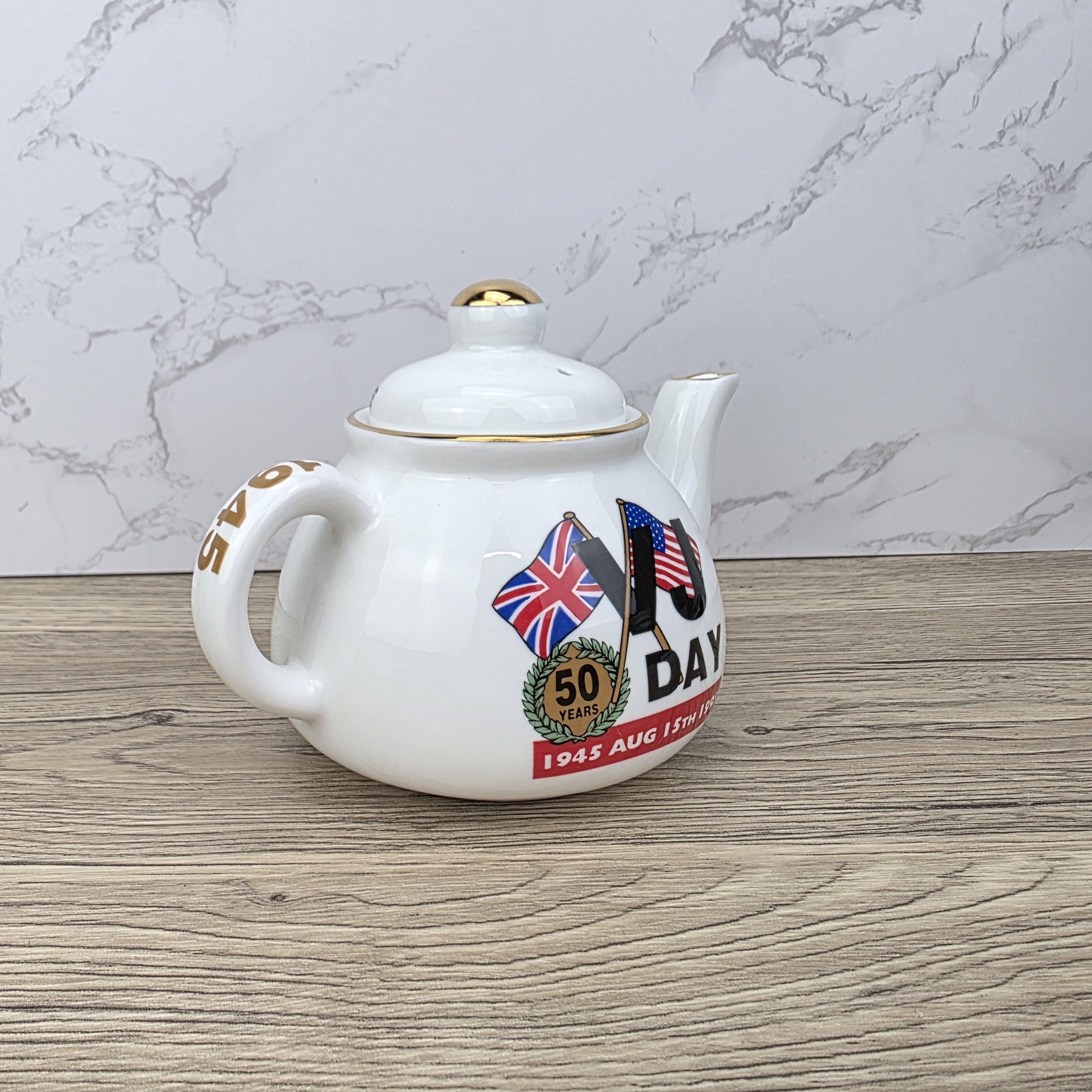 Vintage VJ Day Teapot: James Dean Pottery, WWII Collectible