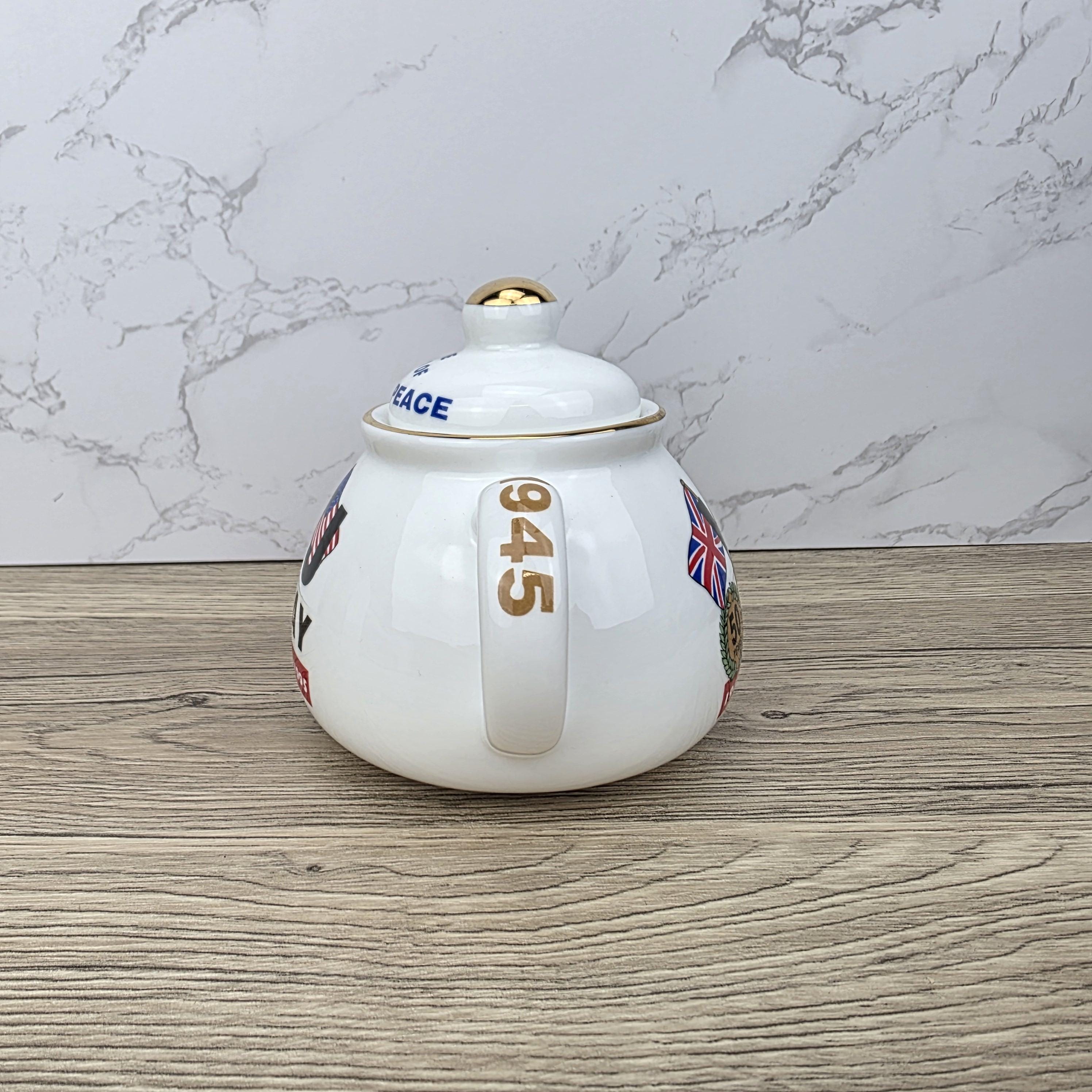 Vintage VJ Day Teapot: James Dean Pottery, WWII Collectible