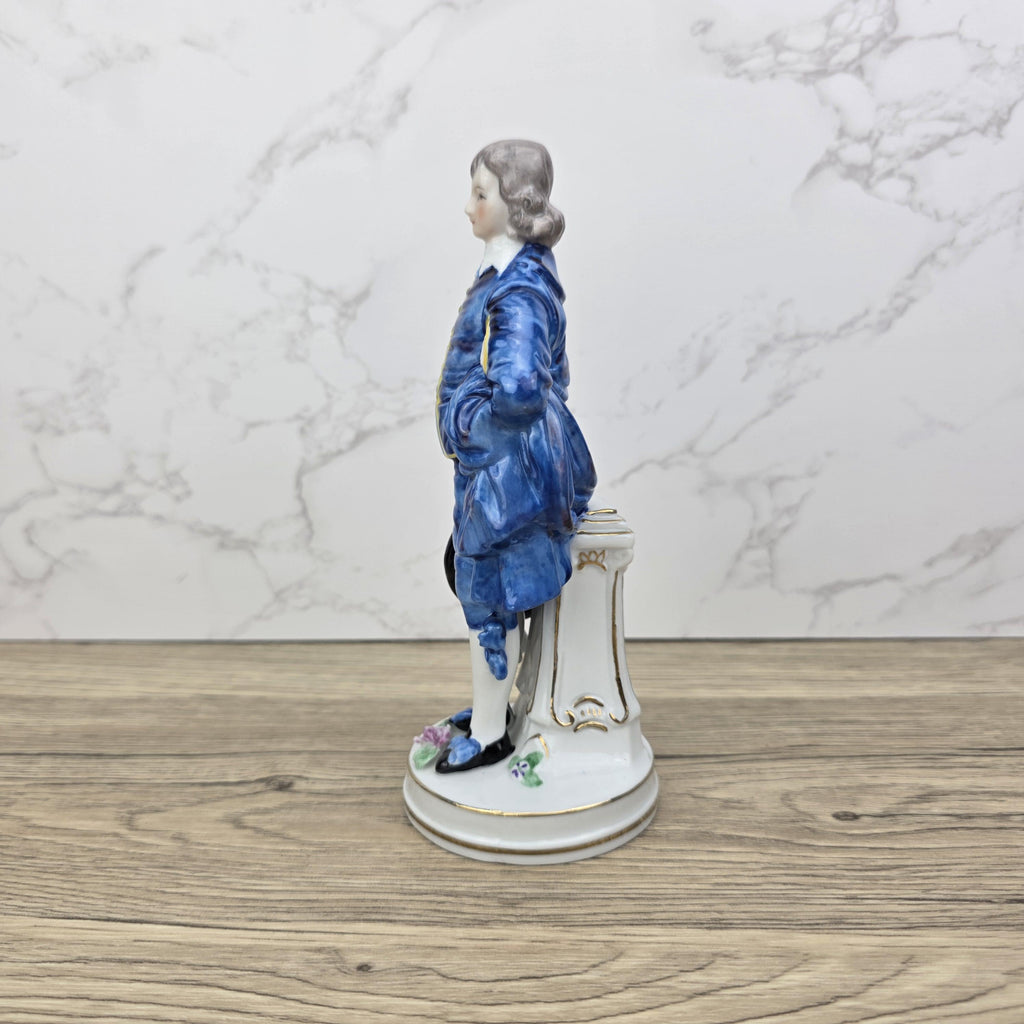 Vintage Blue Boy Porcelain Figurine: 18th Century Style Home Decor