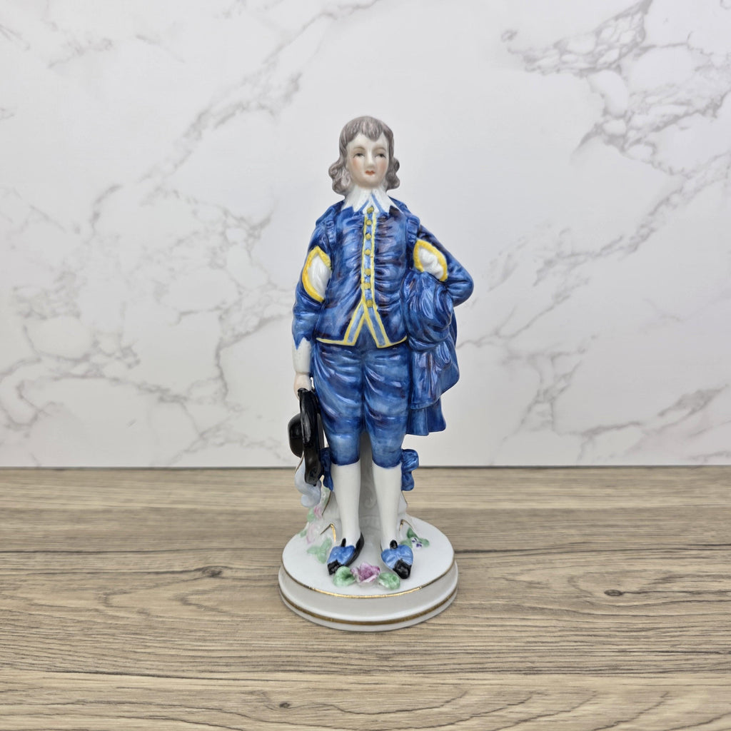 Vintage Blue Boy Porcelain Figurine: 18th Century Style Home Decor