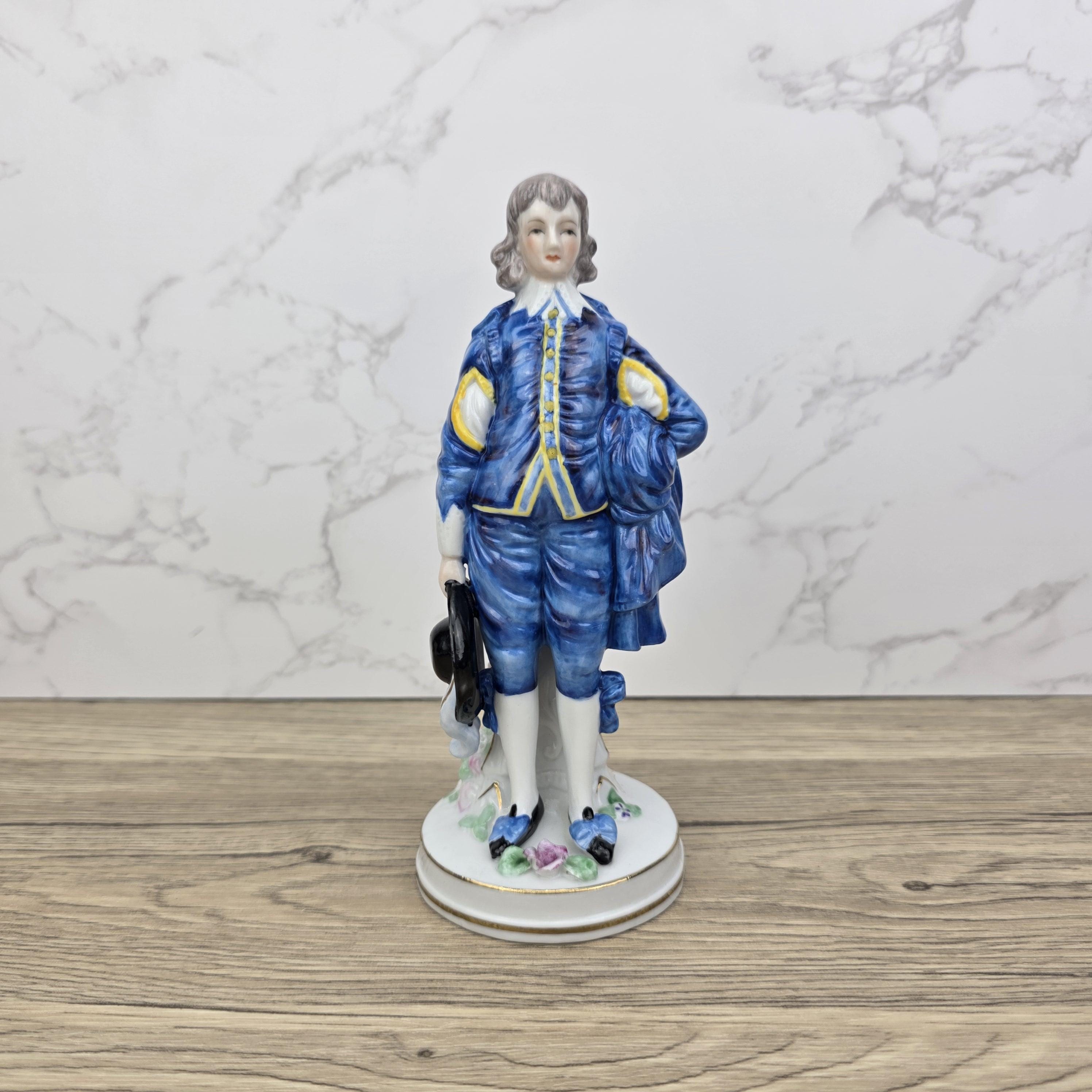 Vintage Blue Boy Porcelain Figurine: 18th Century Style Home Decor