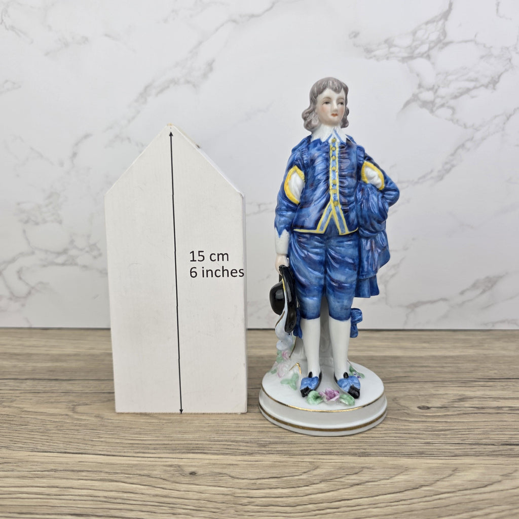 Vintage Blue Boy Porcelain Figurine: 18th Century Style Home Decor