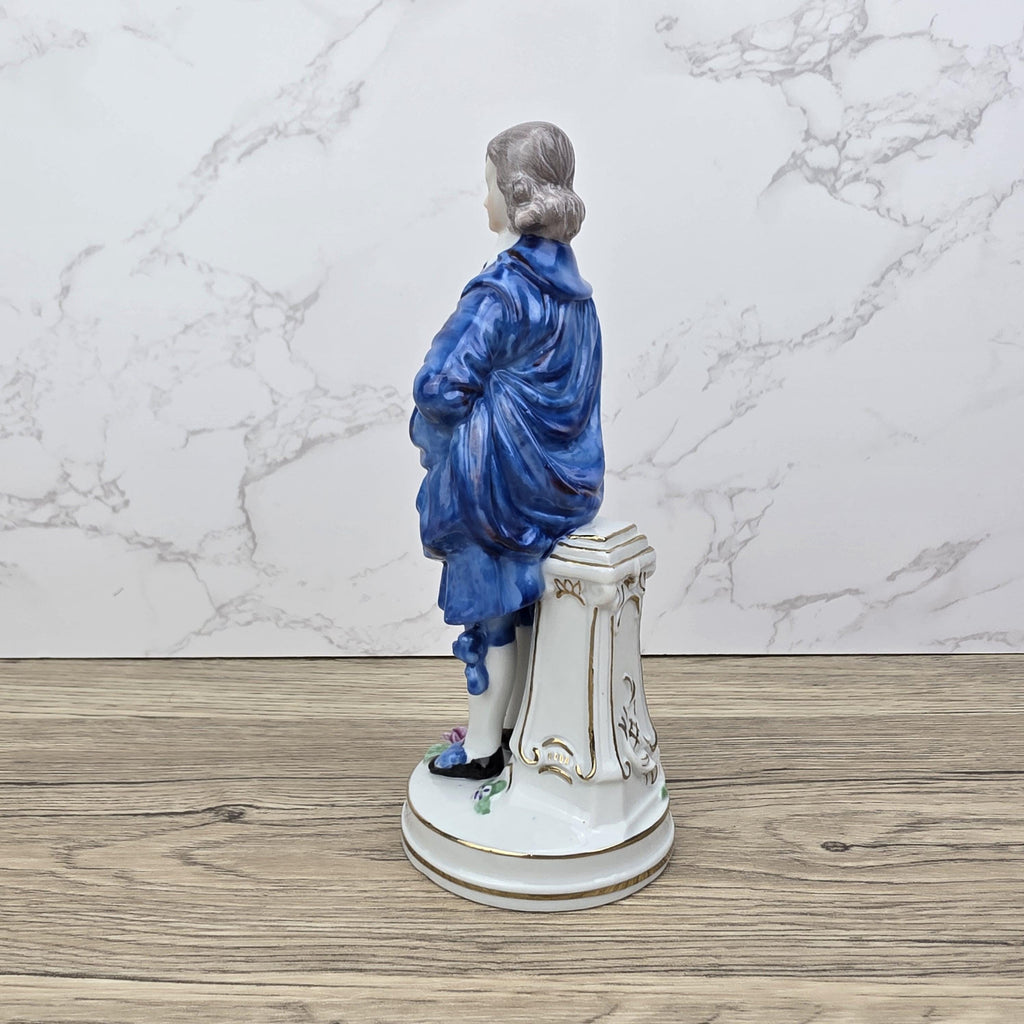Vintage Blue Boy Porcelain Figurine: 18th Century Style Home Decor