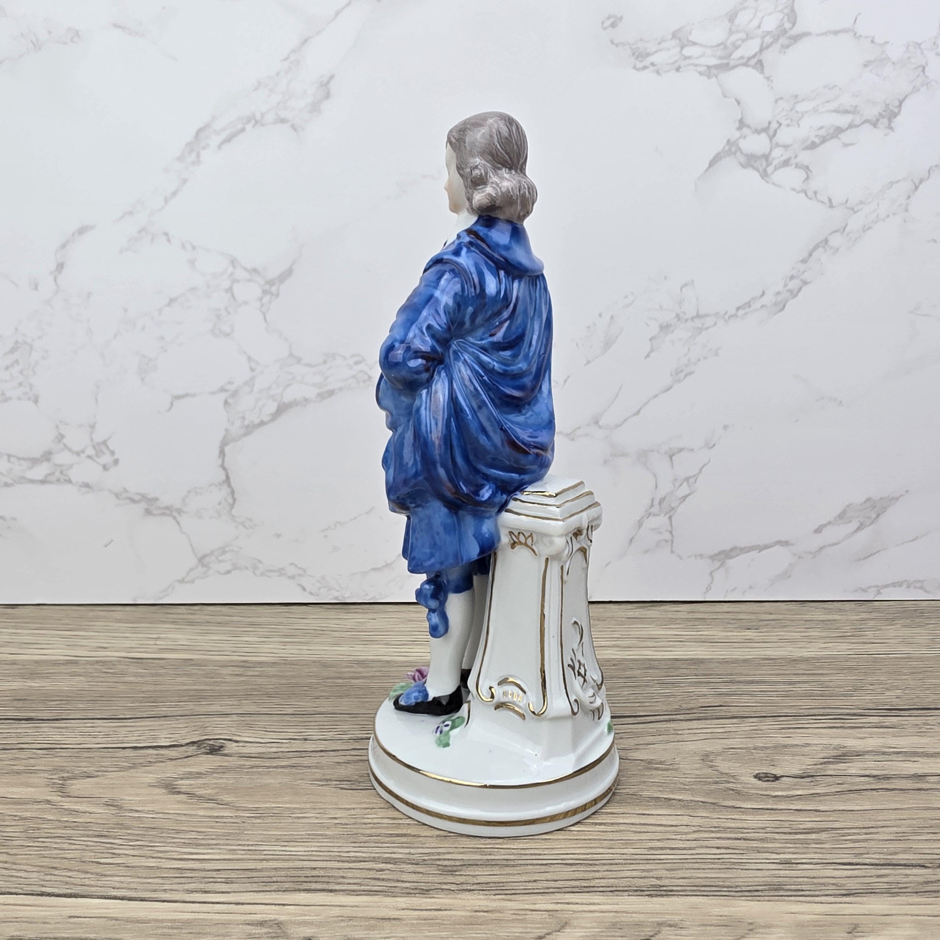 Vintage Blue Boy Porcelain Figurine: 18th Century Style Home Decor