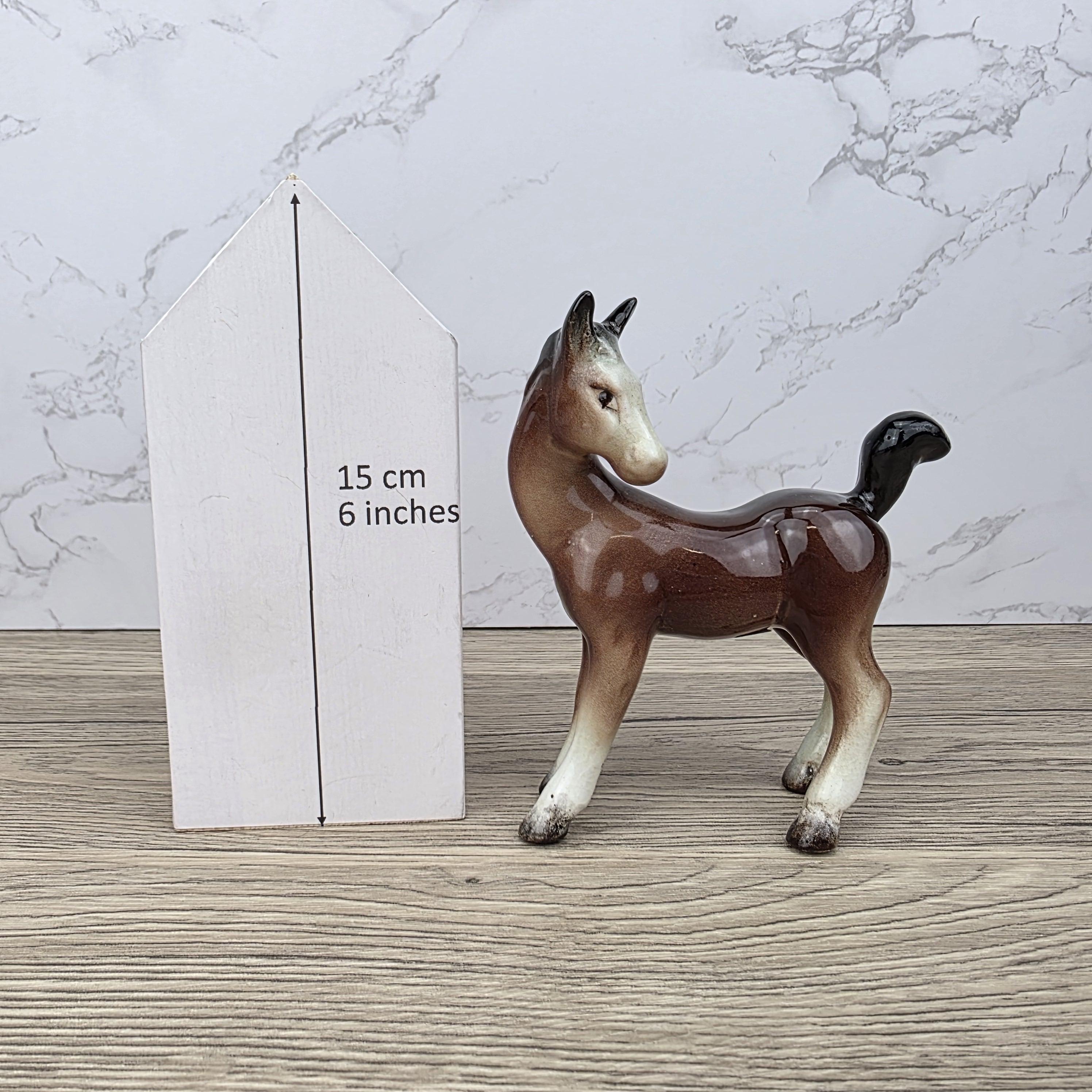 Vintage Ceramic Foal Figurine – Porcelain Brown Glazed Young Horse Statue Collectible Pony Ornament