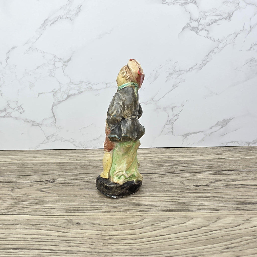 Chalkware Boy Figurine Vintage Hand Painted European Style 13 cm Collectible Sculpture