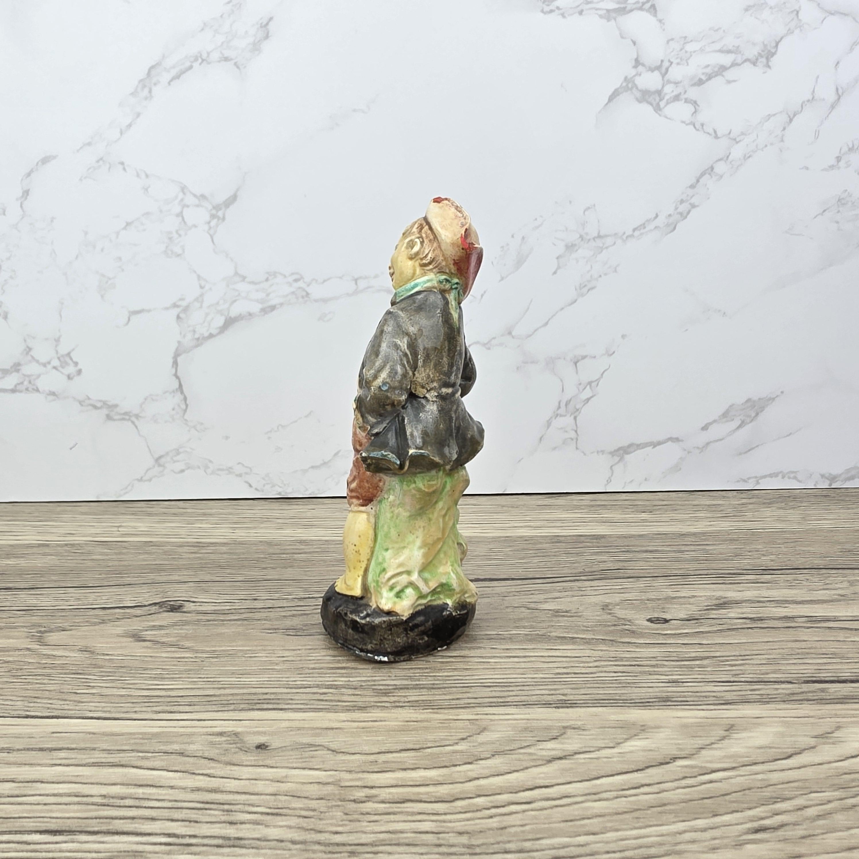 Chalkware Boy Figurine Vintage Hand Painted European Style 13 cm Collectible Sculpture