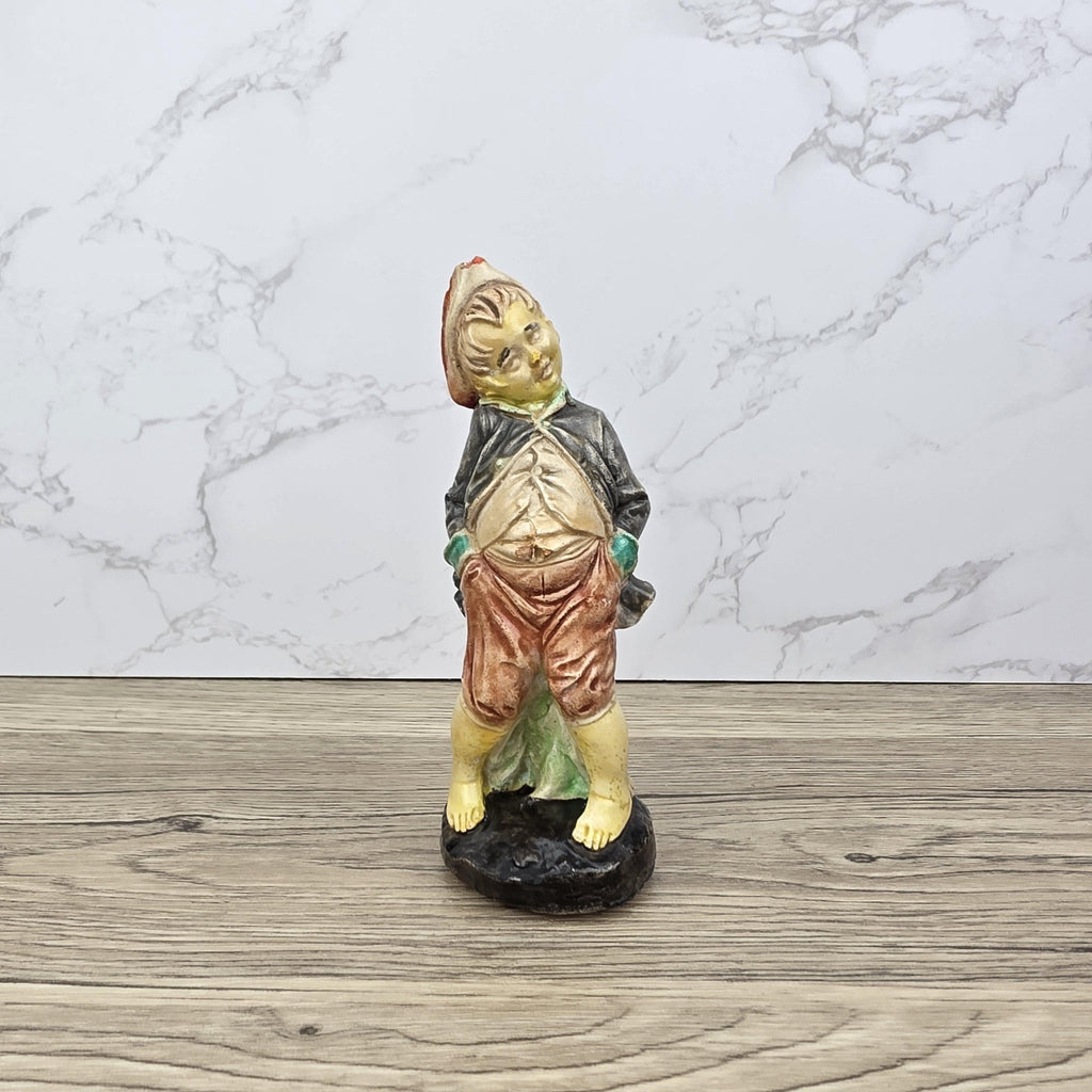Chalkware Boy Figurine Vintage Hand Painted European Style 13 cm Collectible Sculpture