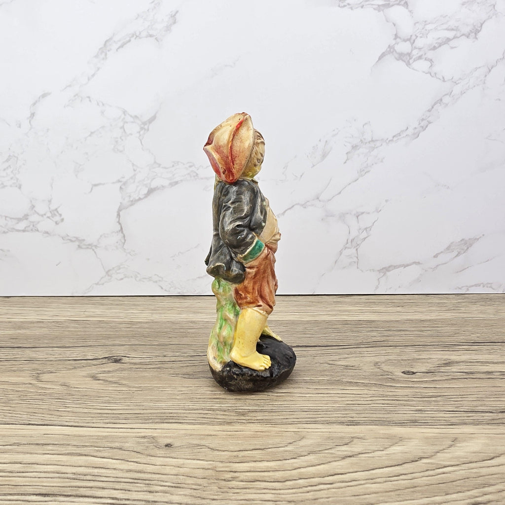 Chalkware Boy Figurine Vintage Hand Painted European Style 13 cm Collectible Sculpture