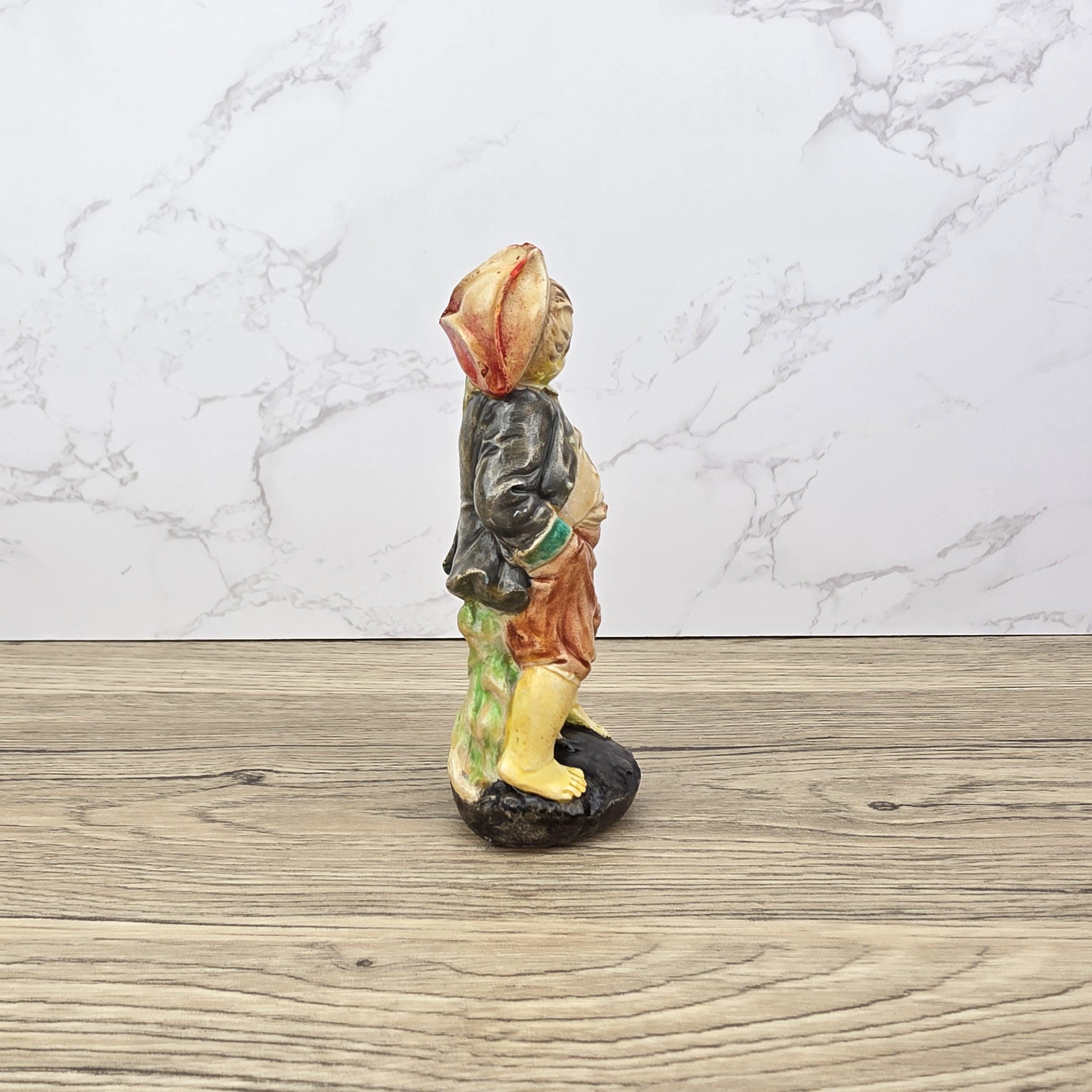 Chalkware Boy Figurine Vintage Hand Painted European Style 13 cm Collectible Sculpture