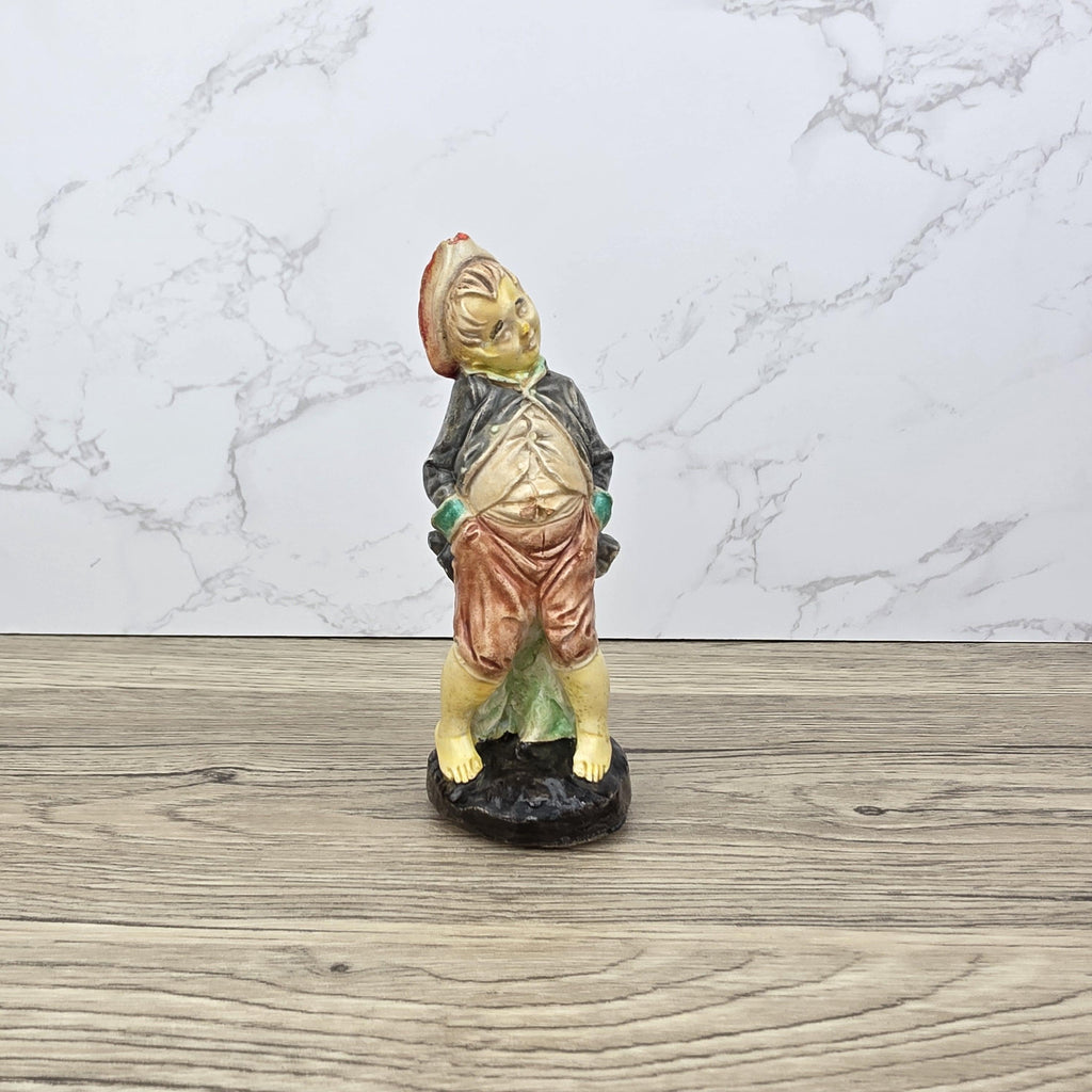 Chalkware Boy Figurine Vintage Hand Painted European Style 13 cm Collectible Sculpture